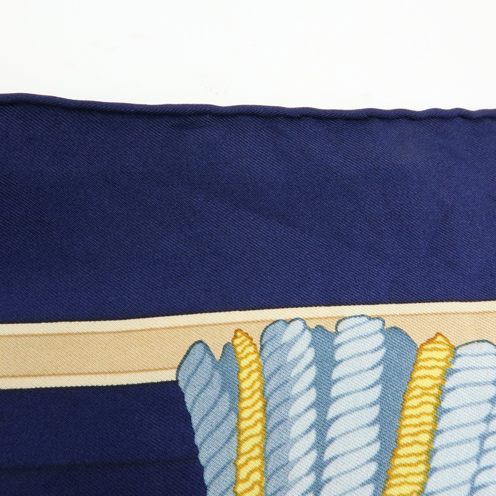 HERMES Carre 90 Silk 100% Scarf LES MUSEROLLES Navy Yellow