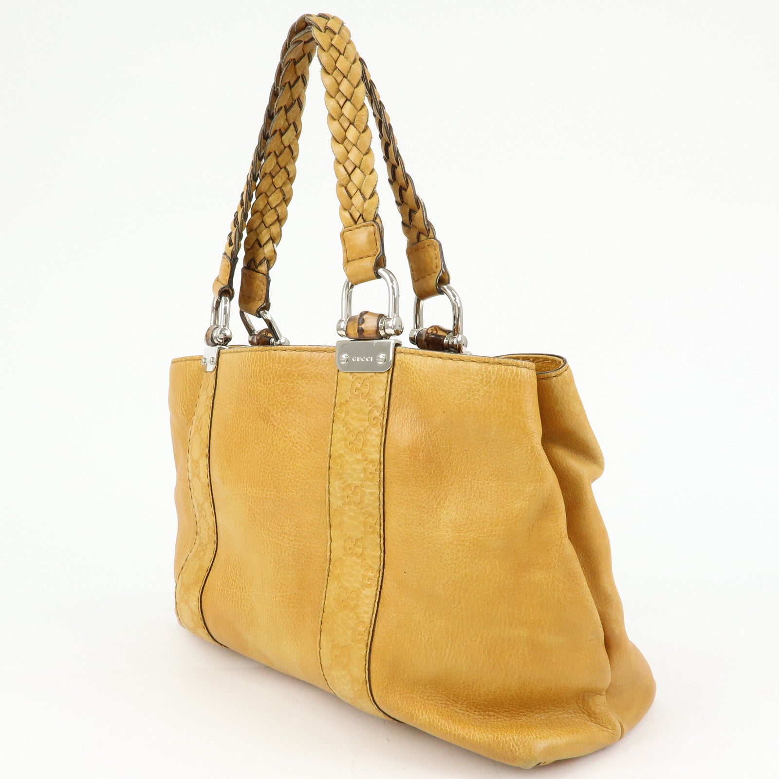 GUCCI Bamboo Bar Guccissima Leather Tote Bag Mustard 232947