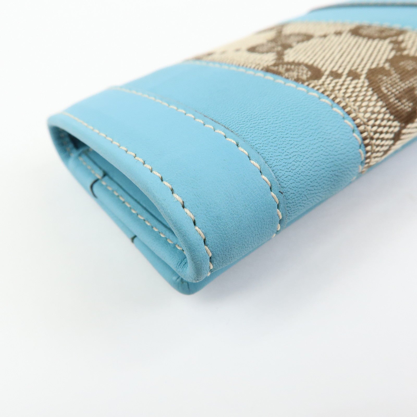 GUCCI GG Canvas Leather 6 Ring Key Case Light Blue Beige 120930