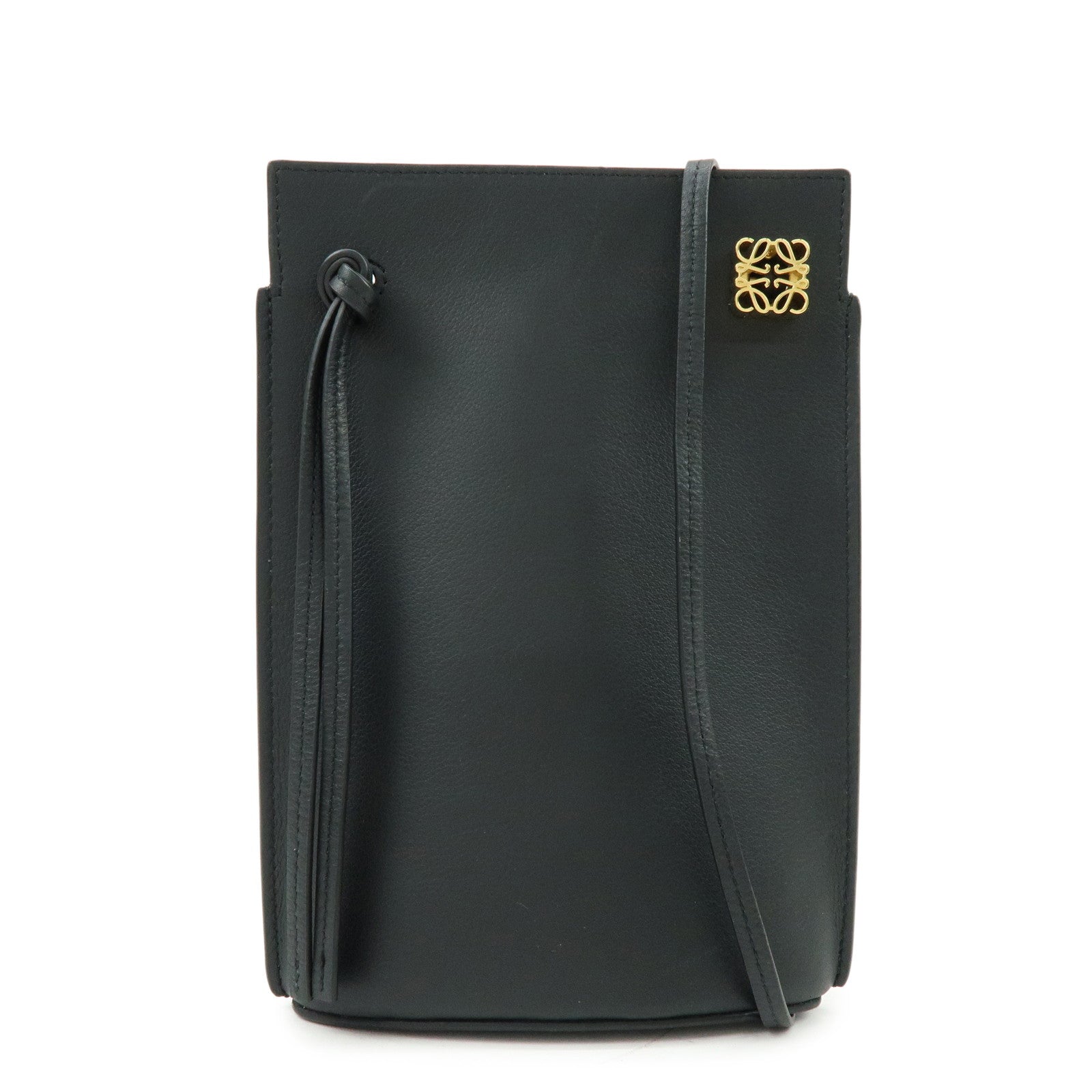 LOEWE Anagram Dice Pocket Shoulder Bag Calf Leather Crossbody Black