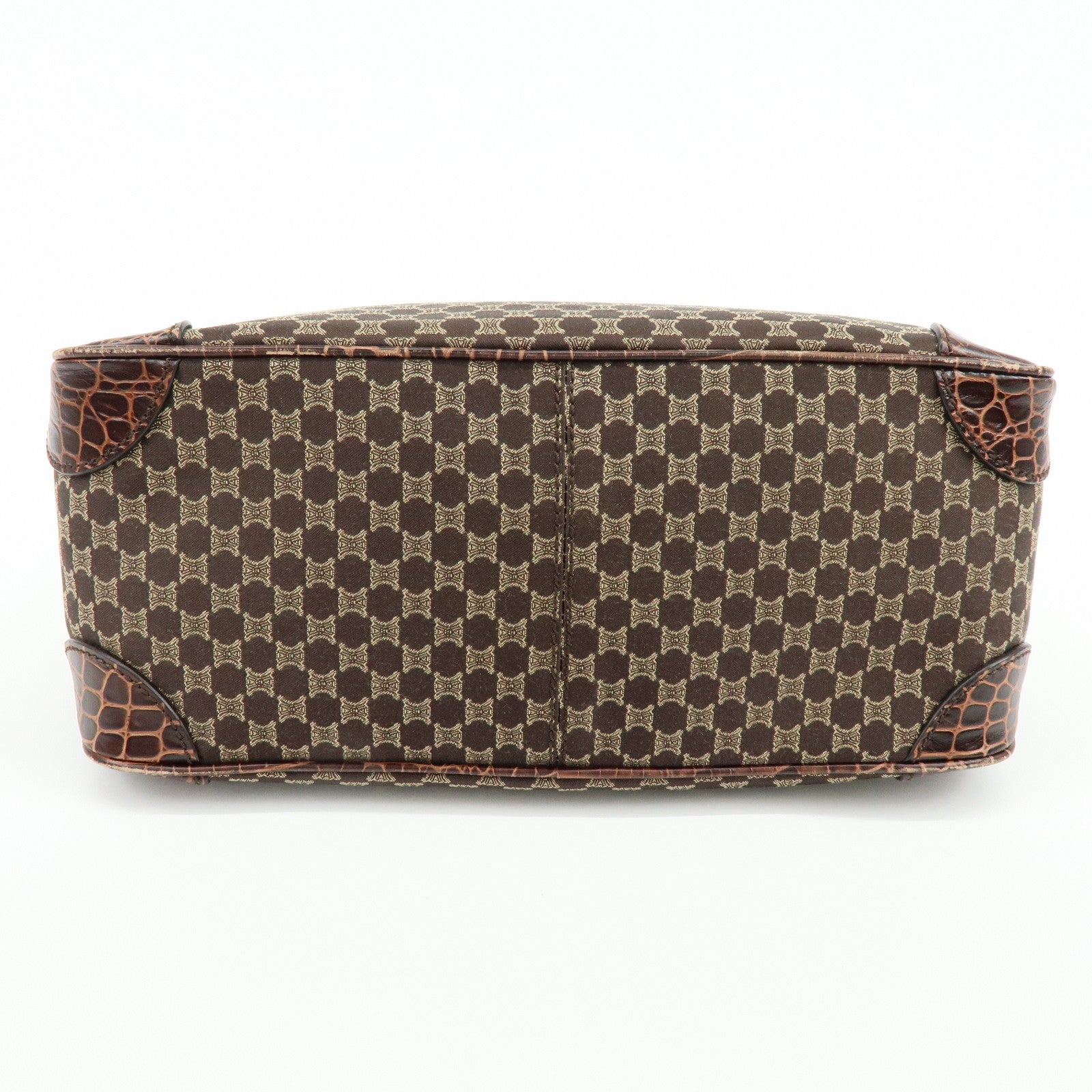 CELINE Macadam Embossed Leather Canvas Boogie Bag Hand Bag Brown