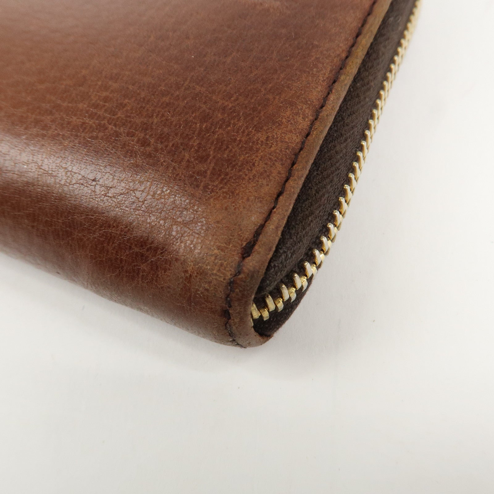 PRADA Saffiano Leather Round Zippy Long Wallet Brown 1M0506 Used