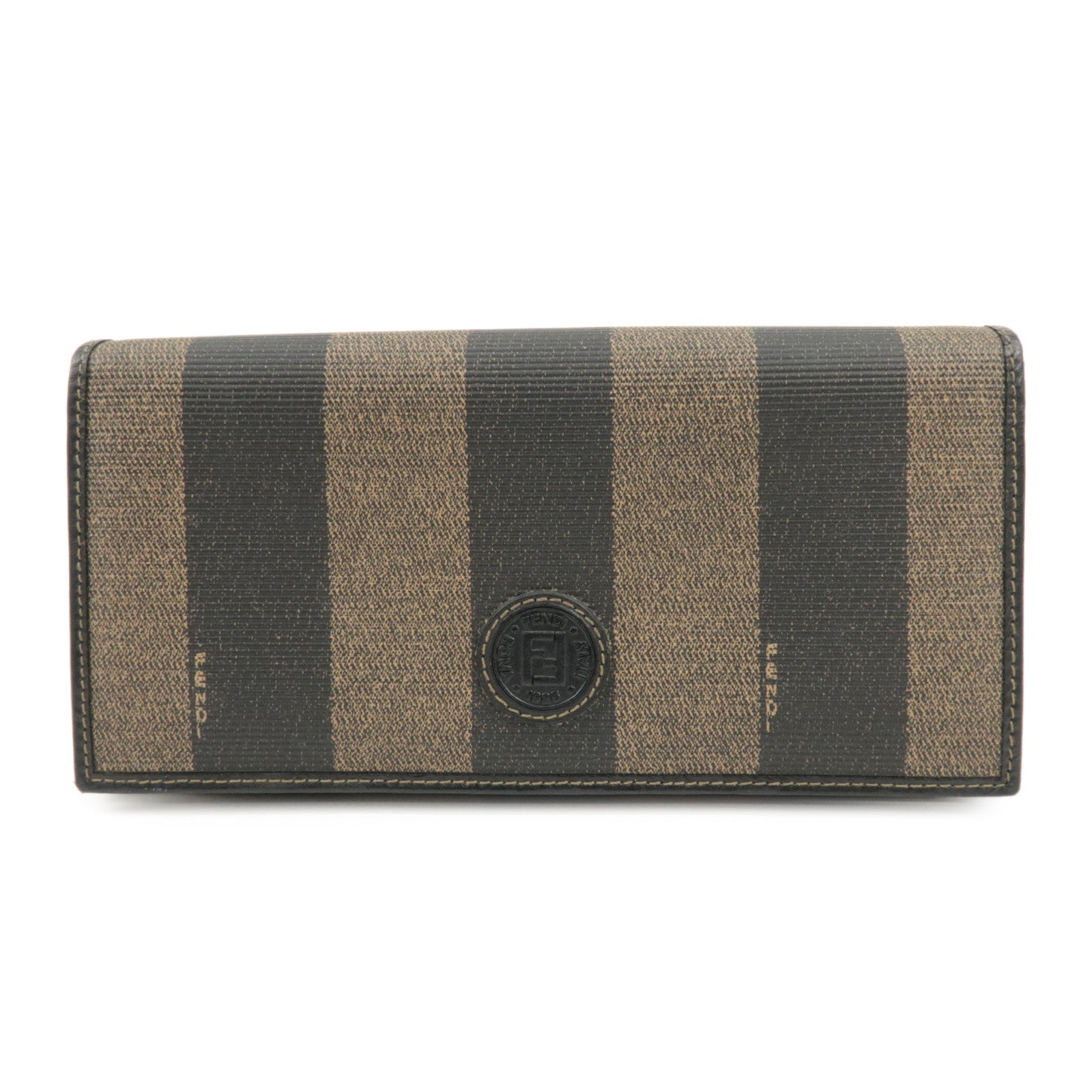 FENDI Pequin PVC Canvas Long Wallet Black Brown T20615 Used