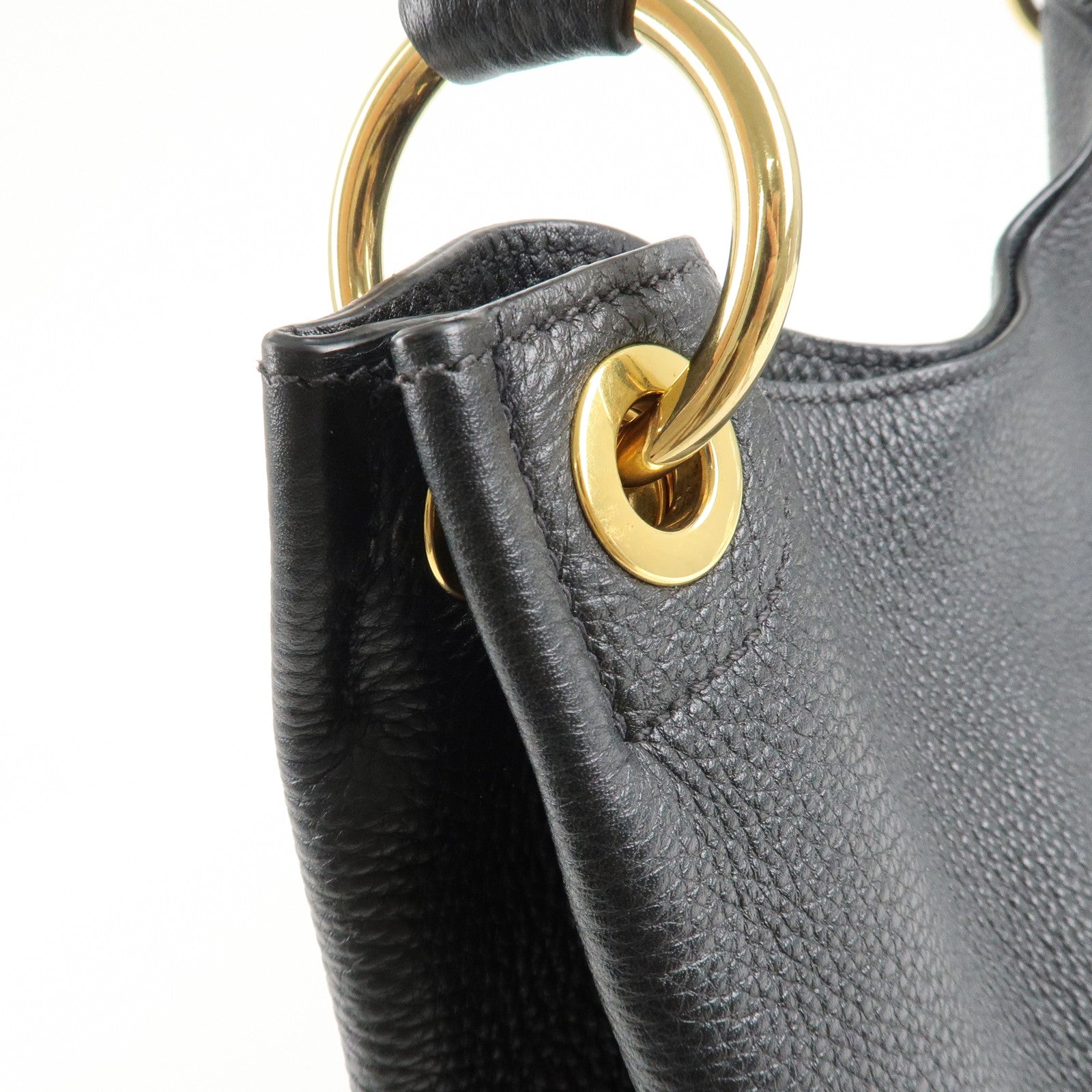 PRADA VITTELLO PHOENIX Triangle Logo Leather Shoulder Bag Black 1BC051 Used
