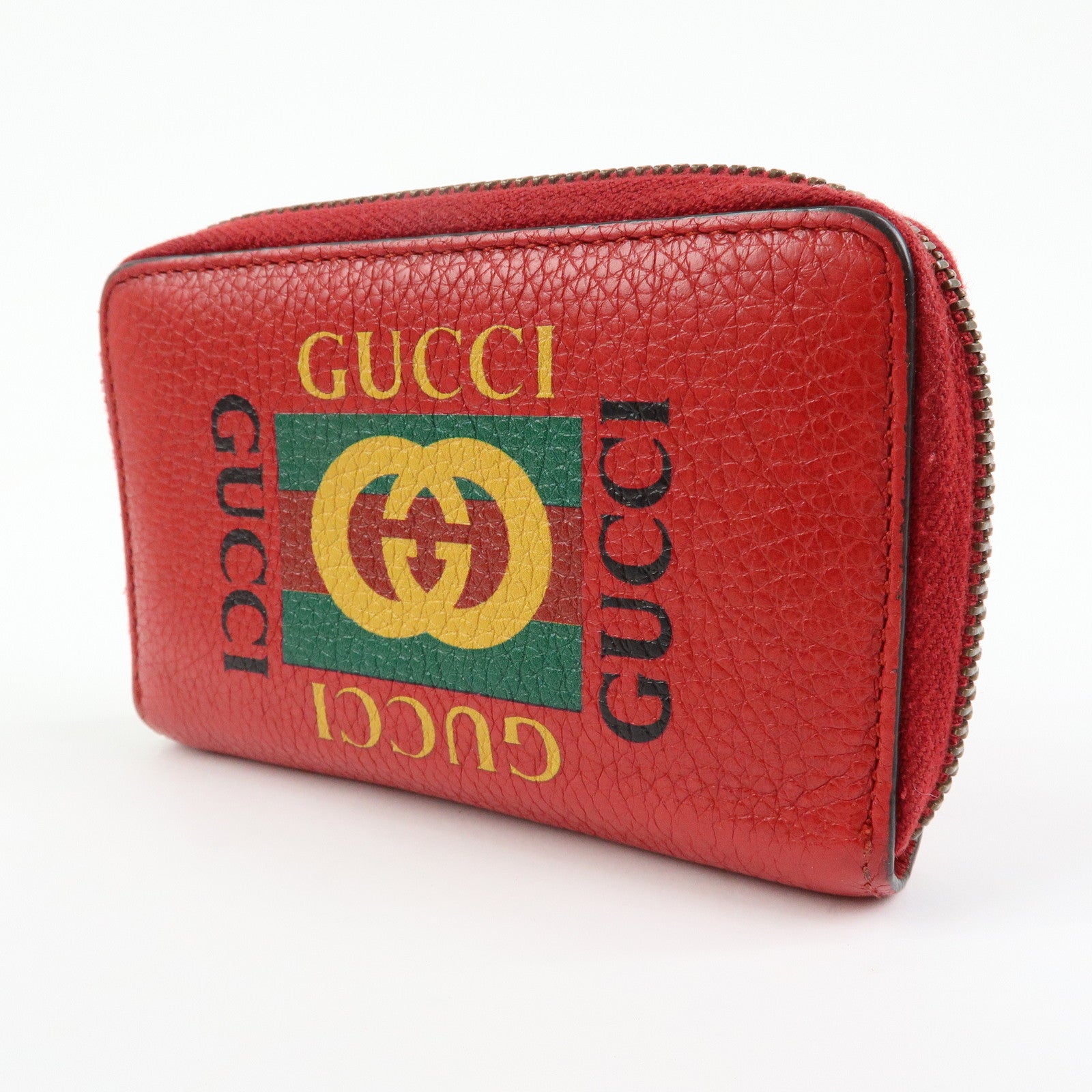 GUCCI Sherry Leather Web Line Card Case Coin Case Red 496319