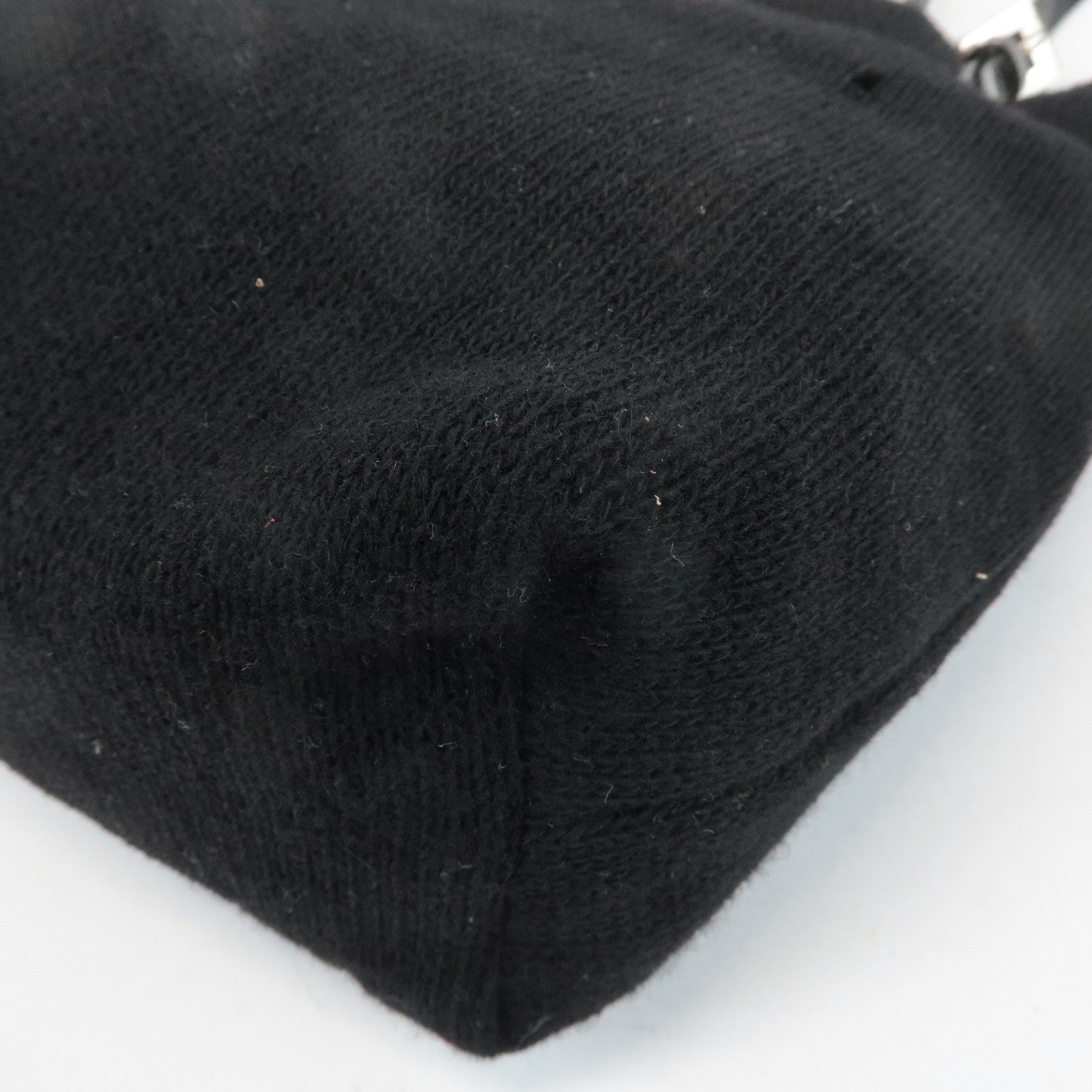 FENDI Wool Leather Tote Bag Shoulder Bag Black 26633 Used