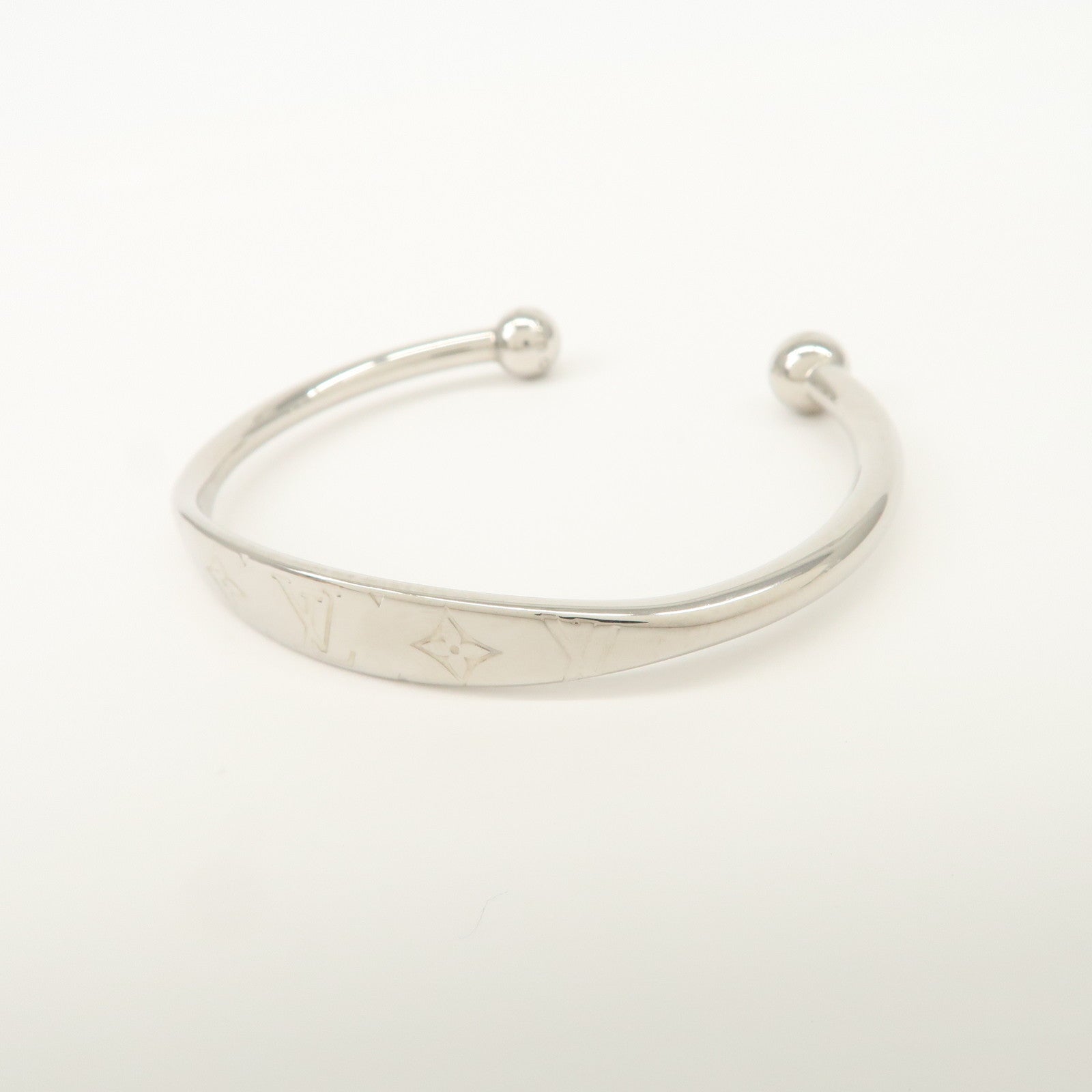 Louis Vuitton Monogram Jonc Metal Bracelet Bangle Silver M64839