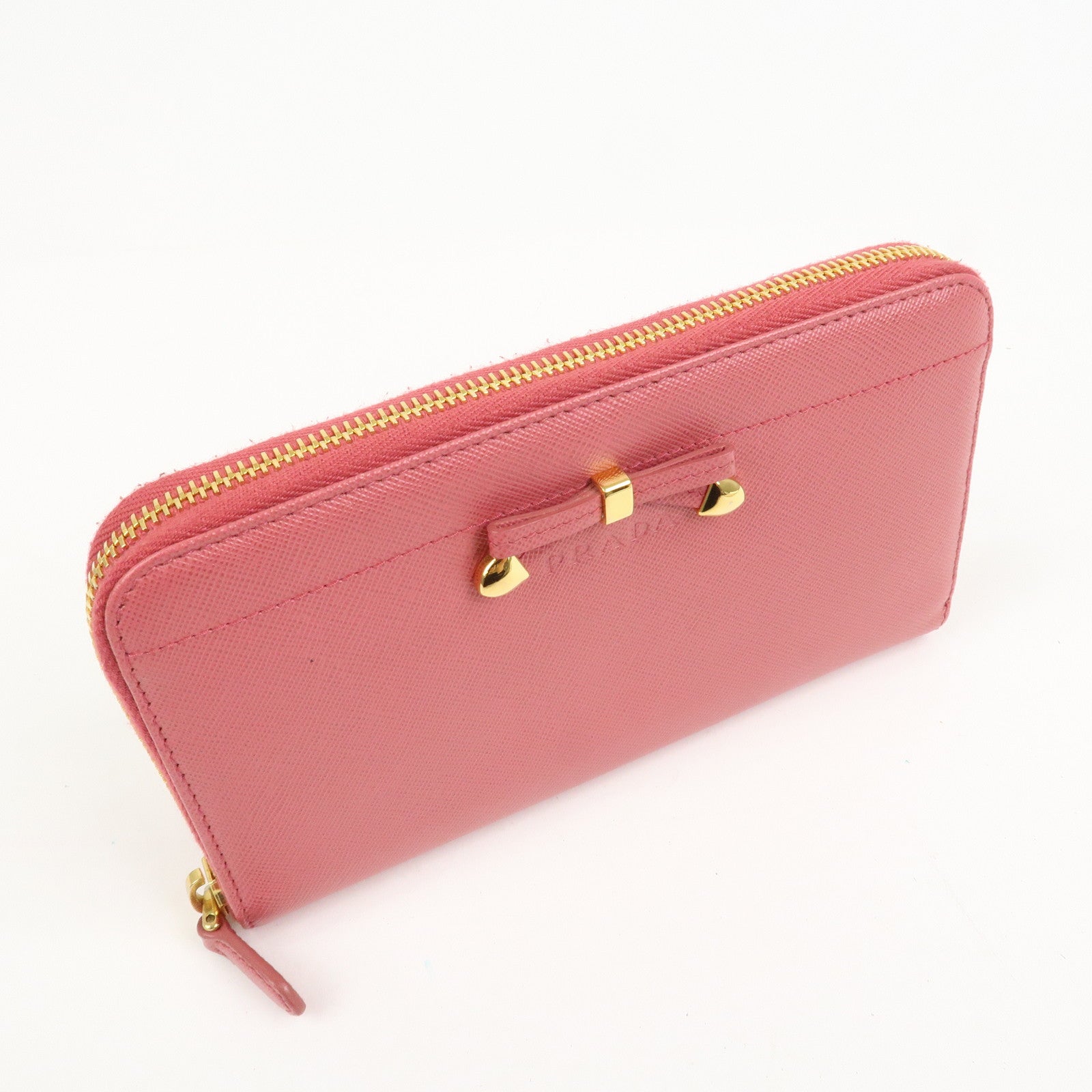PRADA Logo Saffiano Leather Zippy Long Wallet Pink 1M0506