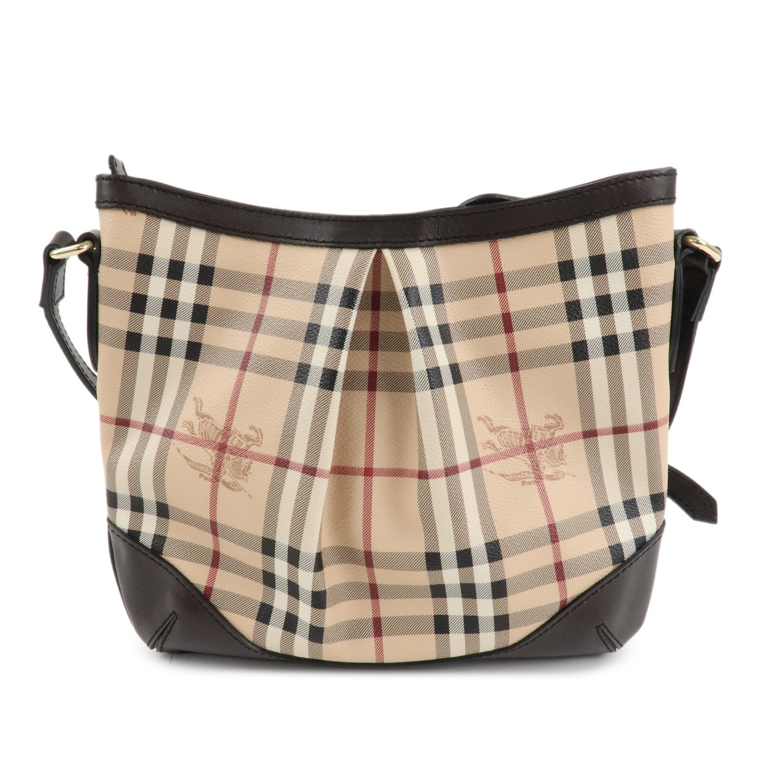 BURBERRY Nova Plaid PVC Leather Shoulder Bag Beige Brown Used