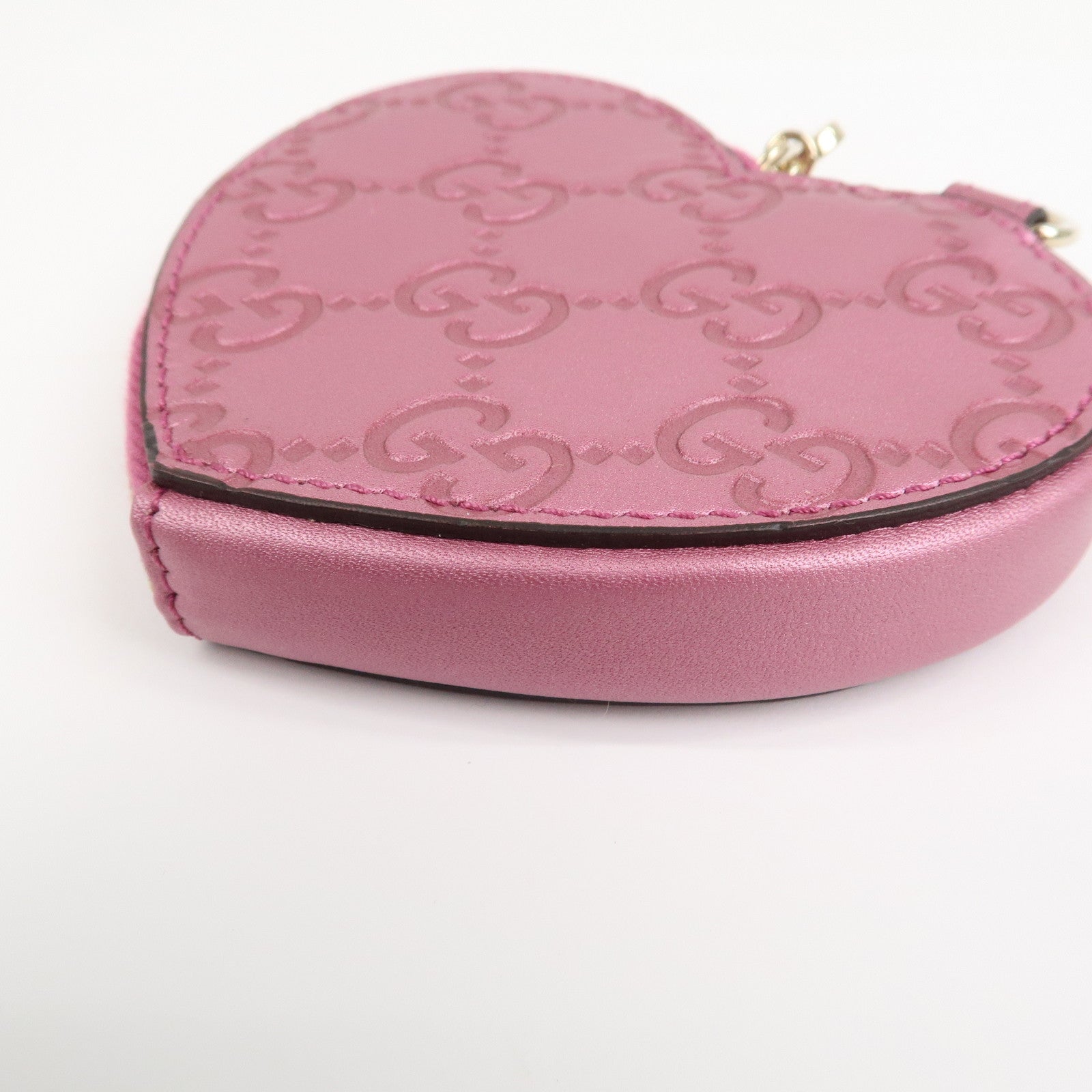 GUCCI Lovely Heart Guccissima Leather Coin Case MetallicPink 152615
