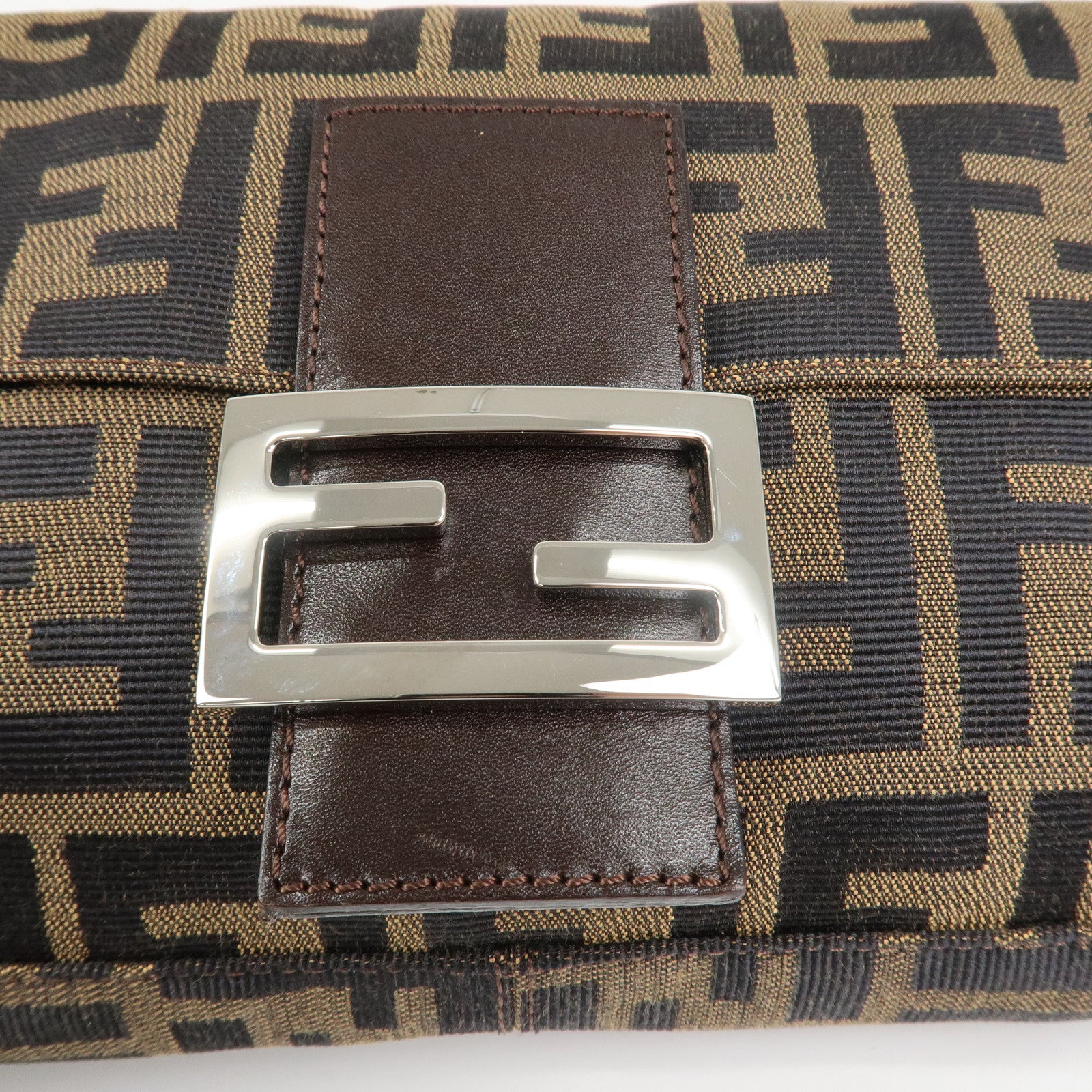 FENDI Mamma Baguette Zucca Canvas Shoulder Bag Brown Black 26424