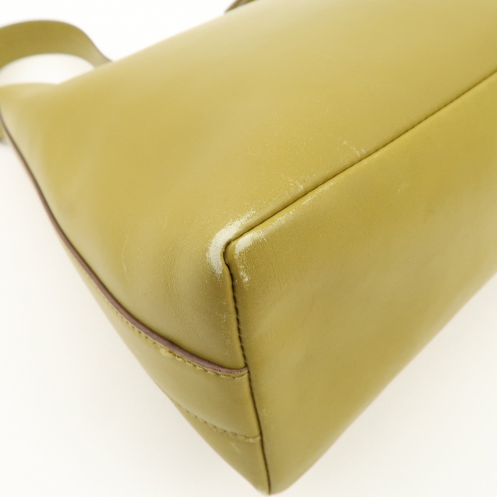 PRADA Leather Shoulder Bag Mustard Silver Hardware Used