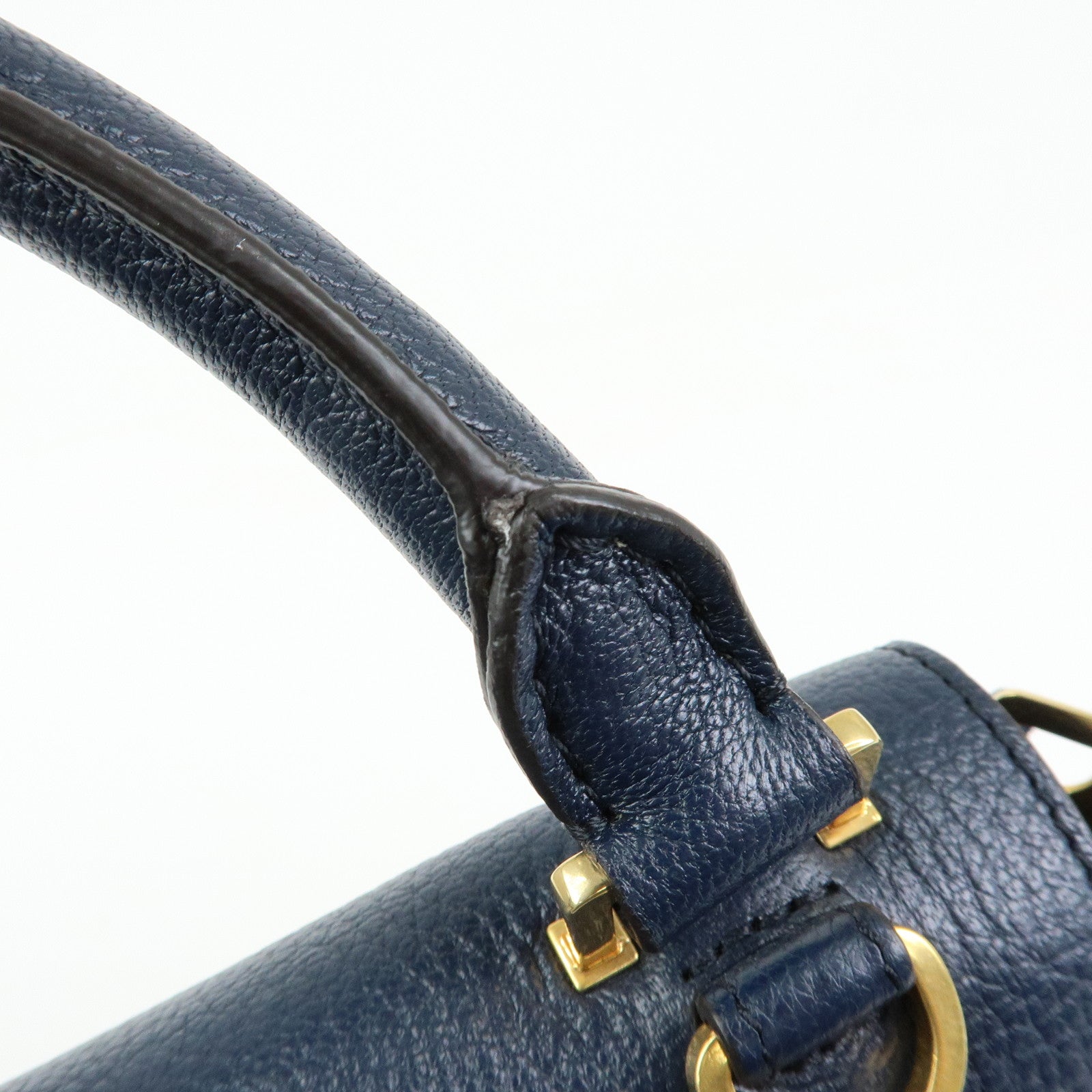 CELINE Leather Suede 2Way Bag Hand Bag Shoulder Bag Navy