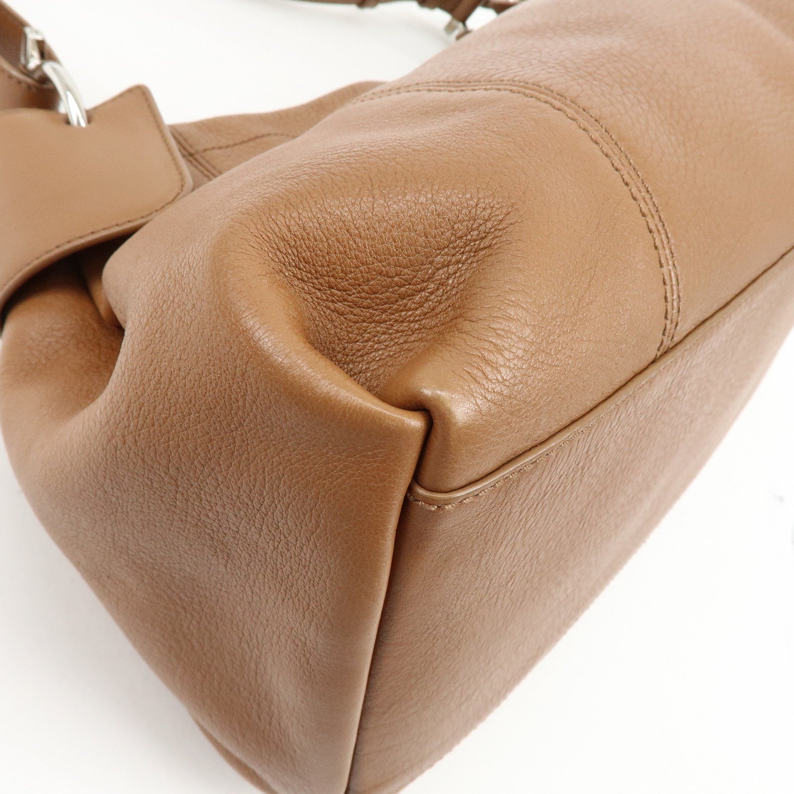 Ferragamo Gancini Leather Shoulder Bag Hand Bag Charm Brown