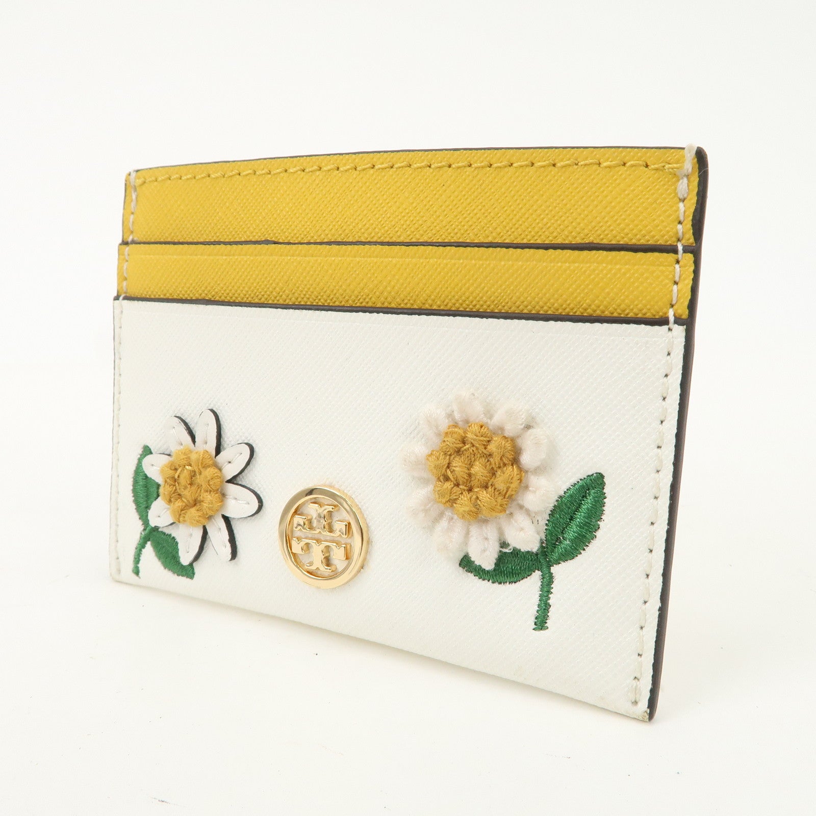 TORY BURCH Leather Set of 5 Compact Wallet Blue Yellow Ivory Black