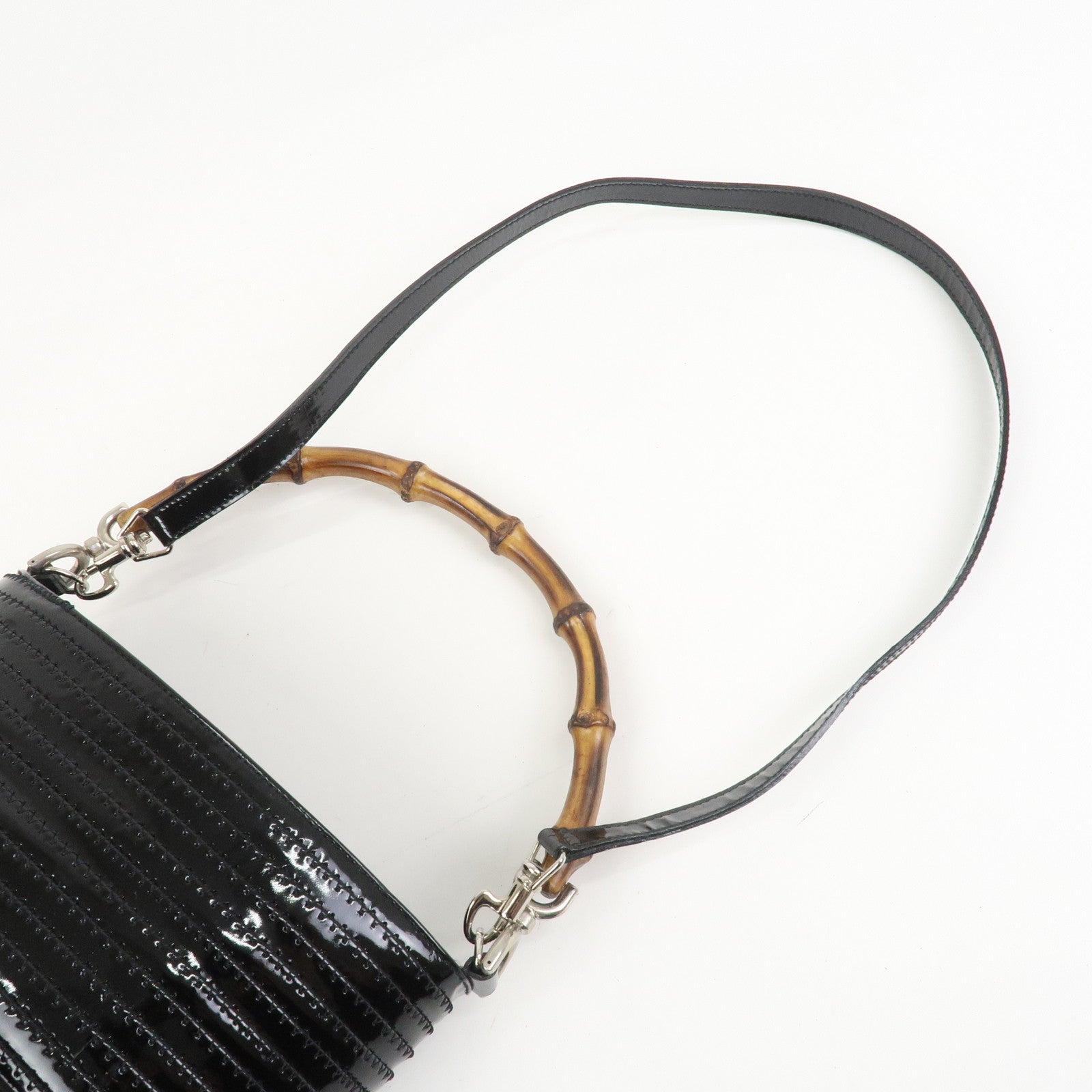 GUCCI Bamboo Patent Leather Suede 2WAY Bag Shoulder Bag Black 18128
