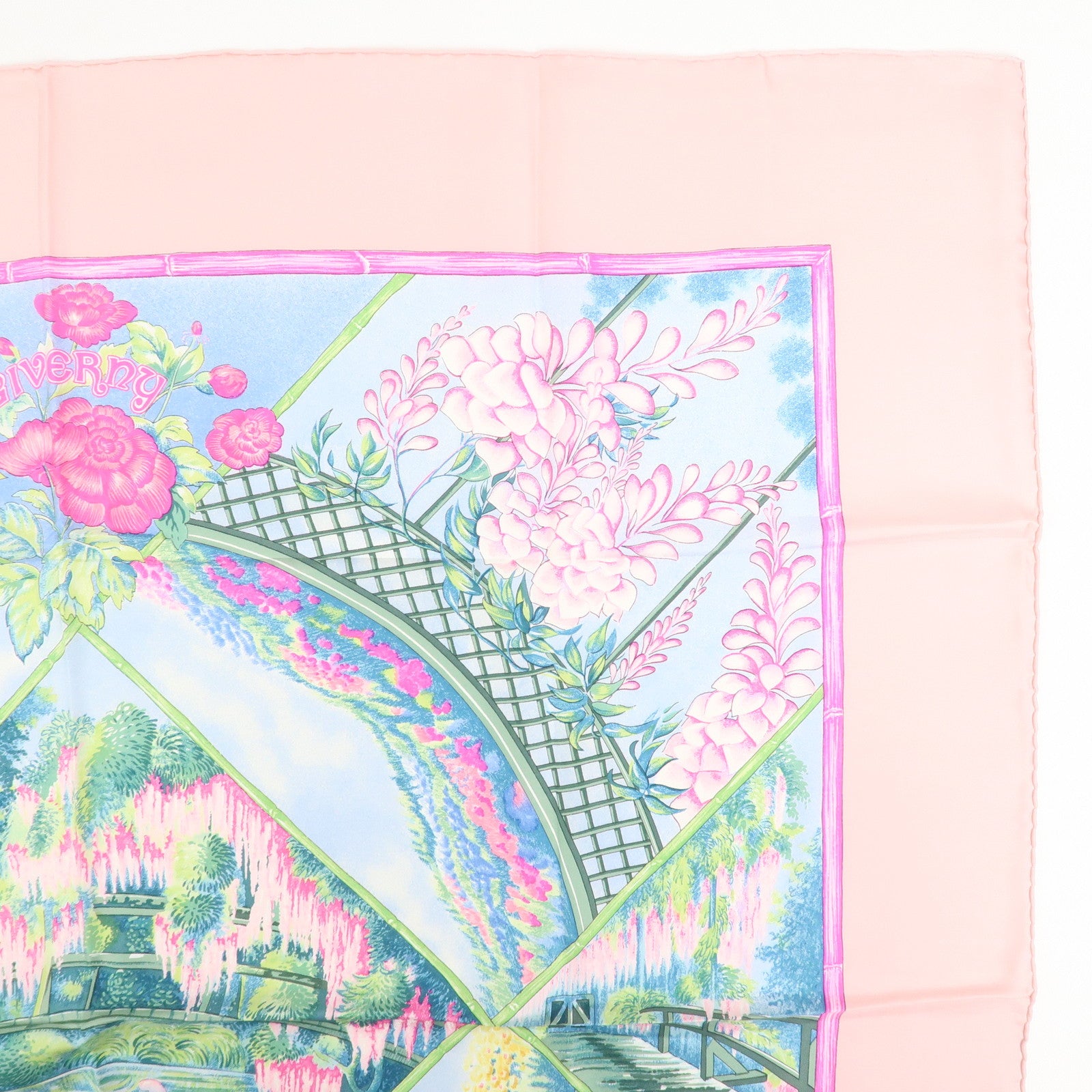 HERMES Carre 90 Silk 100% Scarf GIVERNY Pink Multicolor