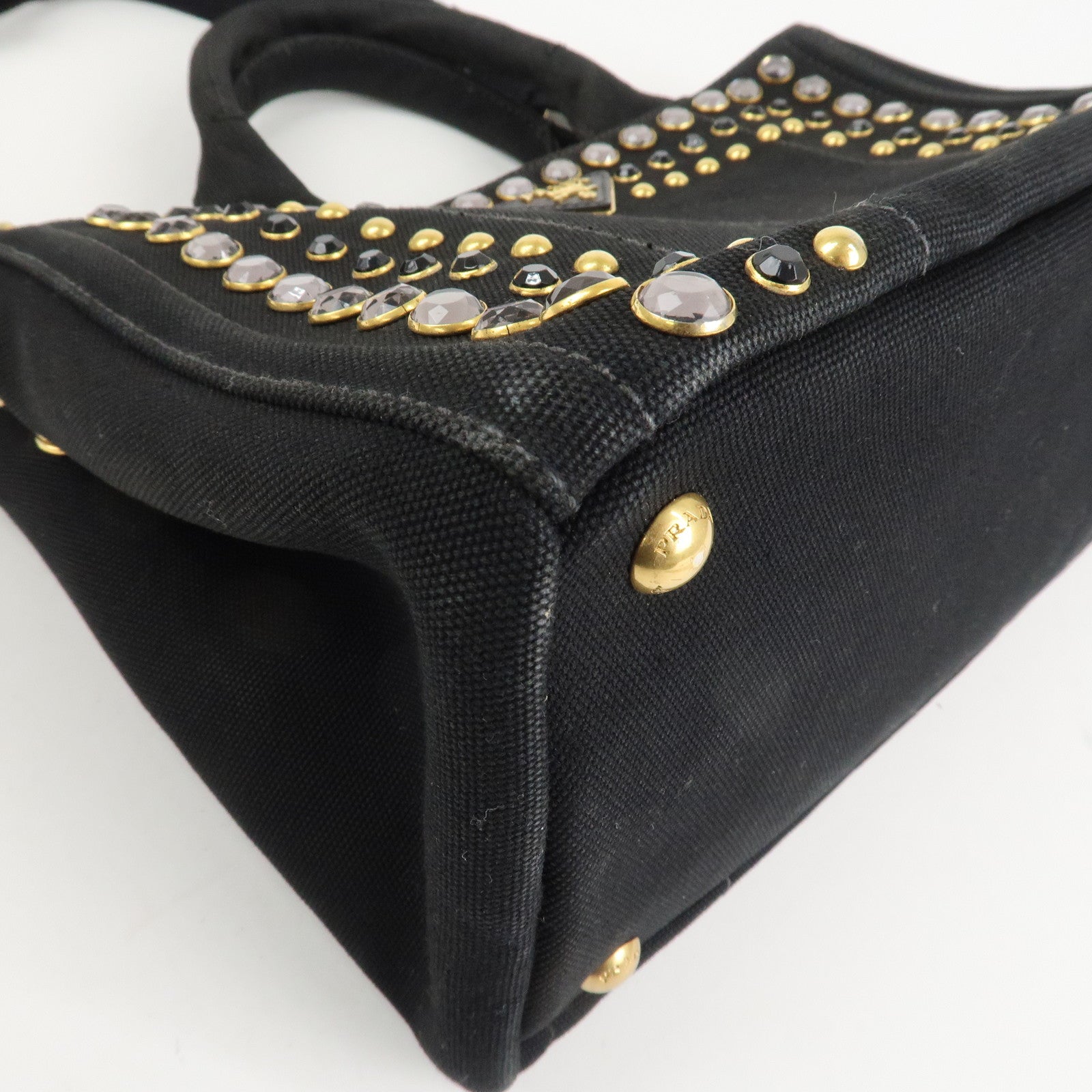 PRADA Canapa Mini Canvas 2Way Hand Bag Tote Bag Black 1BG439 Used