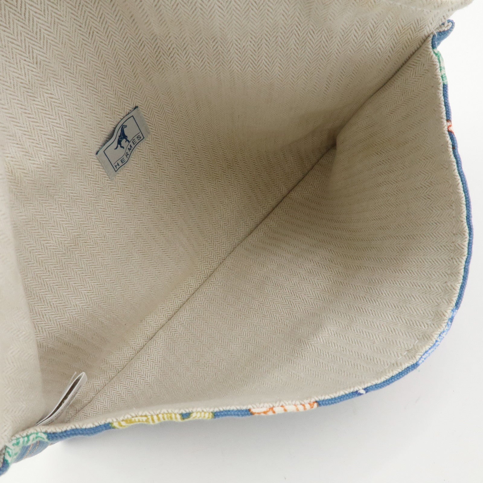 HERMES Cotton Western Motif Pouch Cosmetic Pouch Blue Multicolor