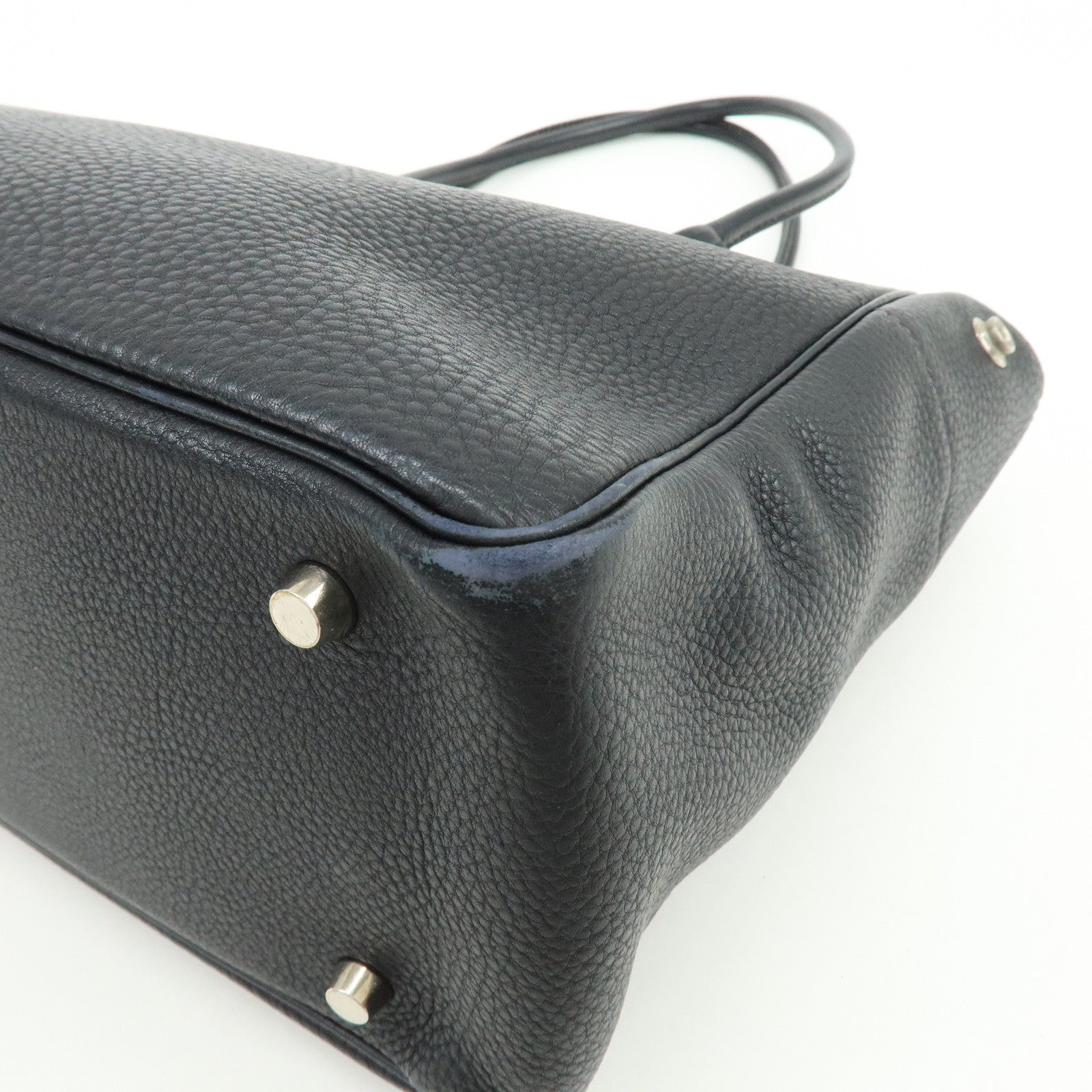HERMES La Togo Leather Tote Bag Shoulder Bag Hand Bag Black