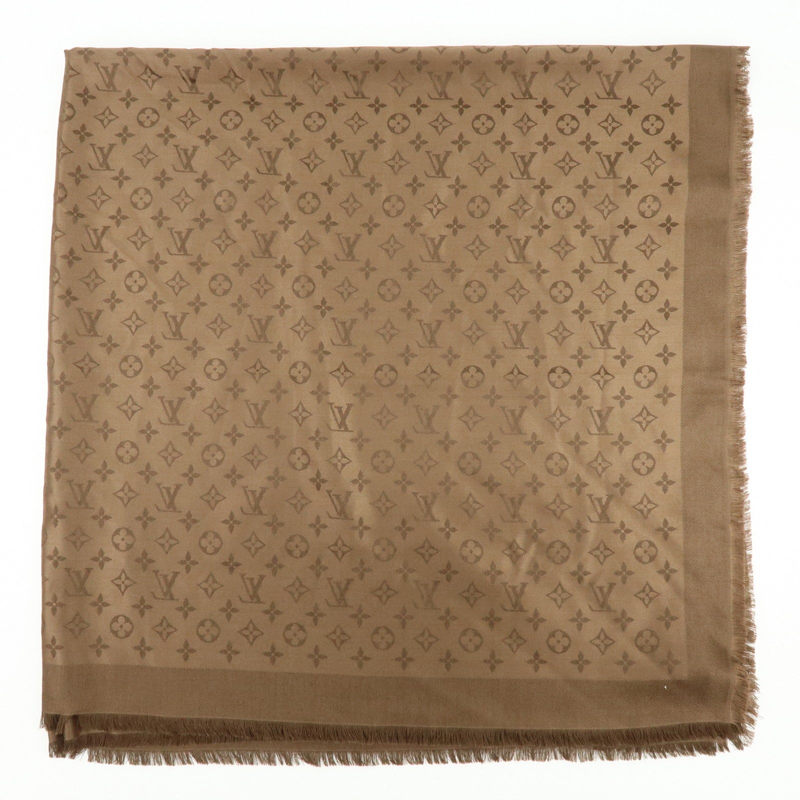 Louis Vuitton Monogram Shine Silk Wool Scarf Brown M77357