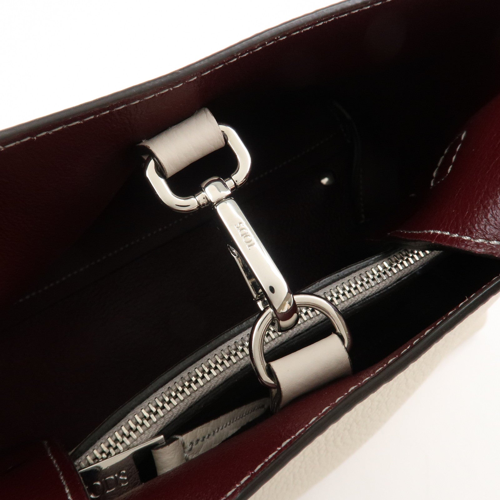 TOD'S T Timeless Micro Leather 2Way Hand Bag Gray Used