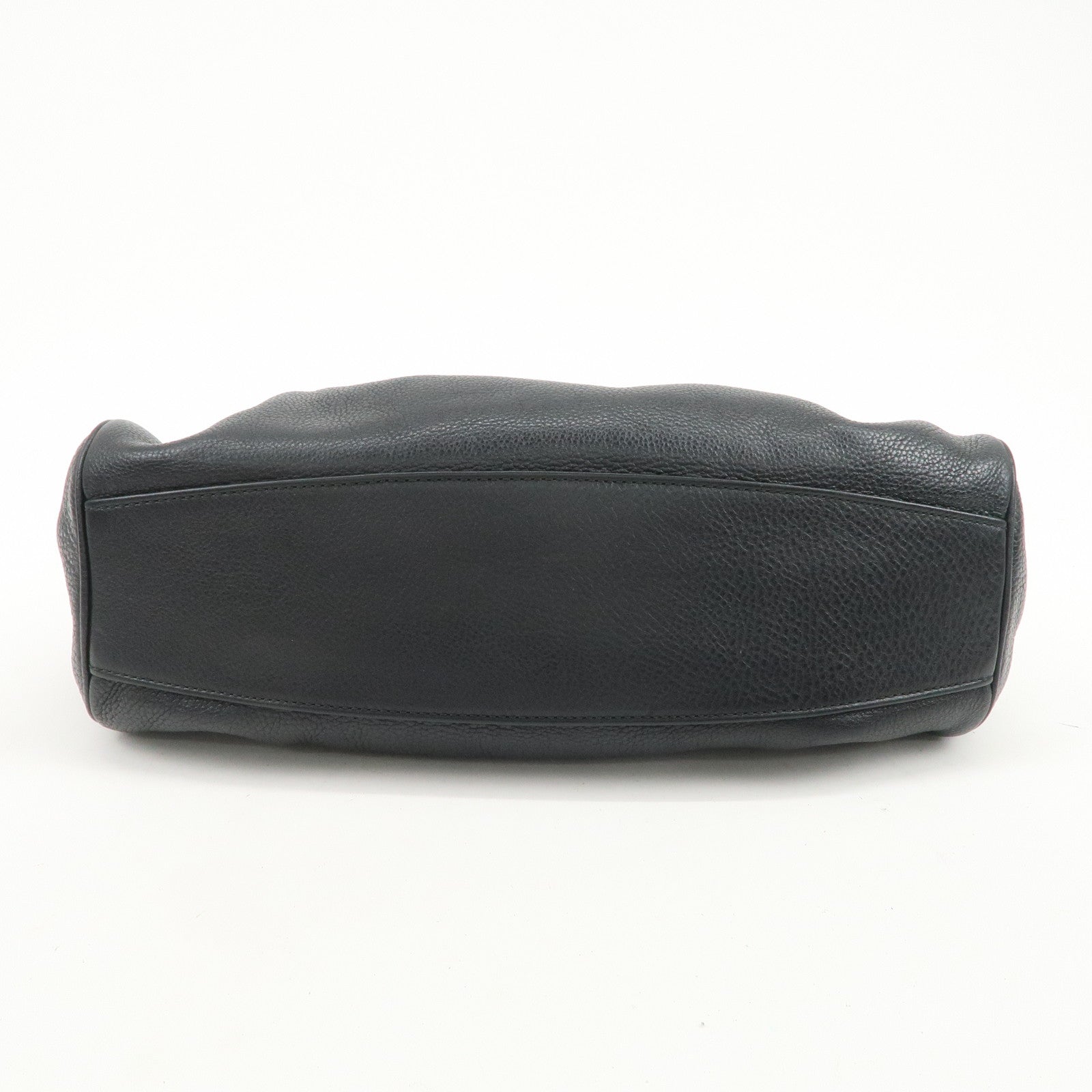 Ferragamo Gancini Leather Hand Bag Shoulder Bag Black Silver