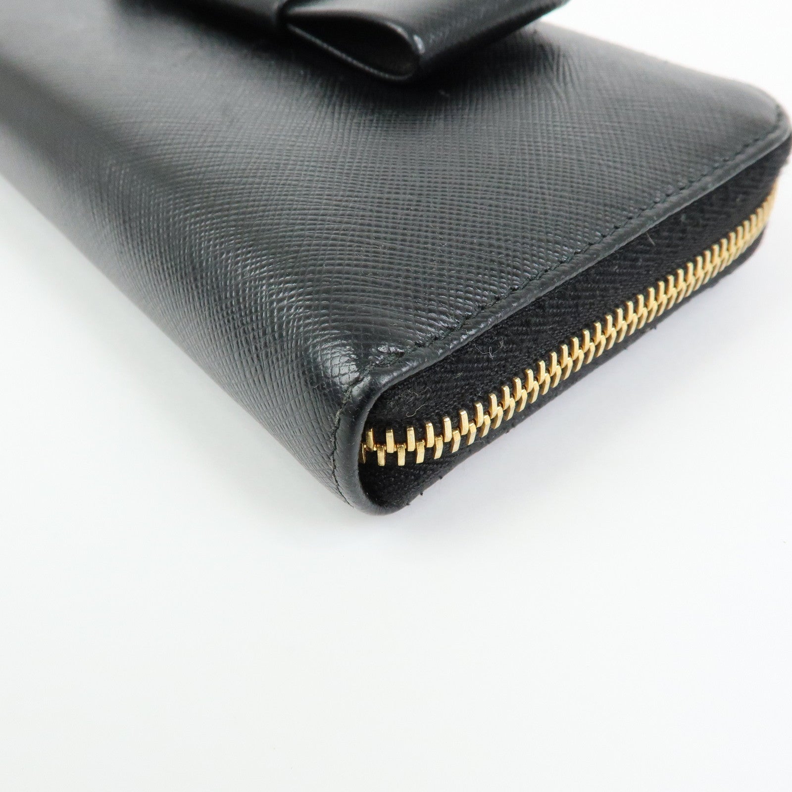PRADA Logo Saffiano Leather Round Zippy Long Wallet Ribbon 1ML506