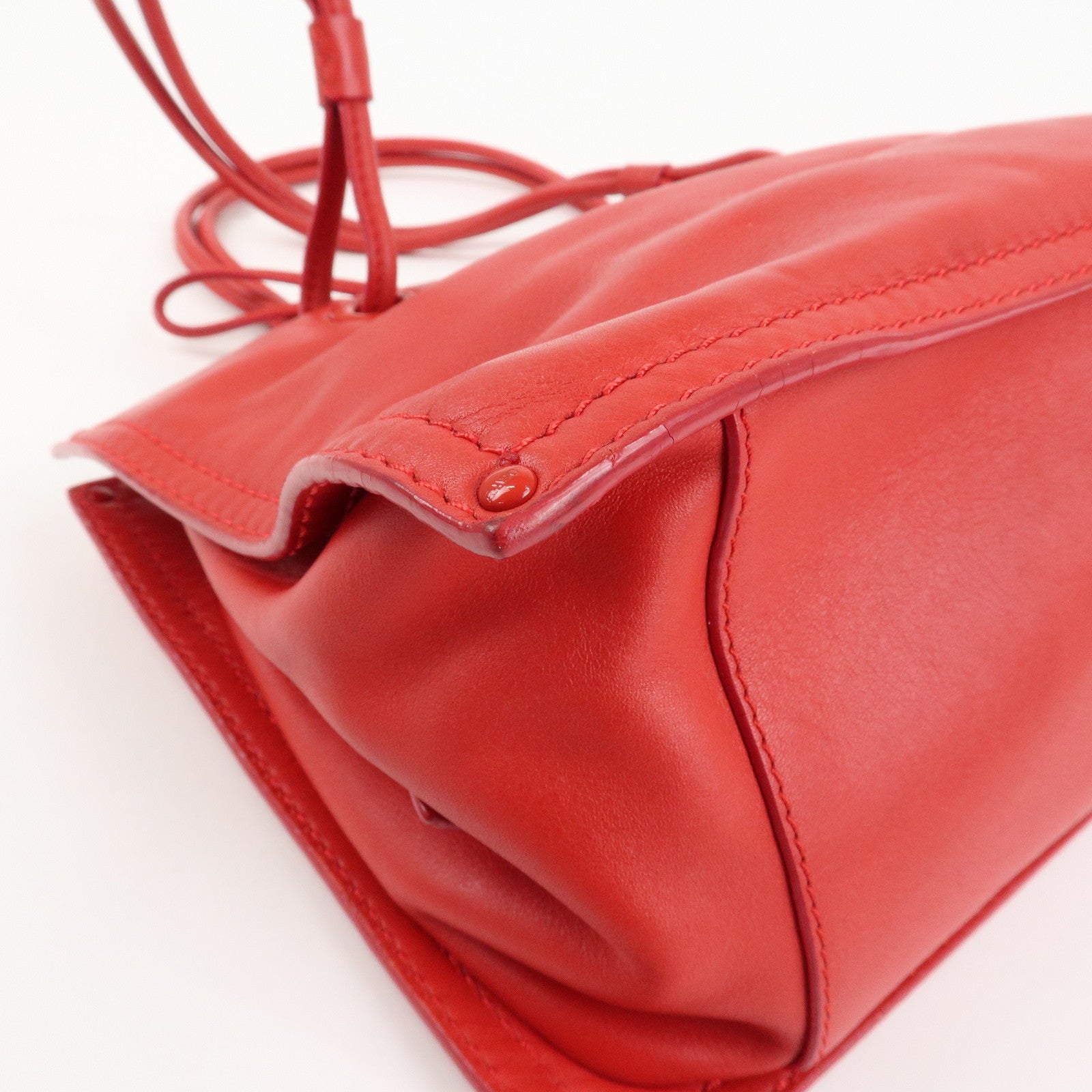 LOEWE Leather Tote Bag Shoulder Bag Hand Bag Red Used