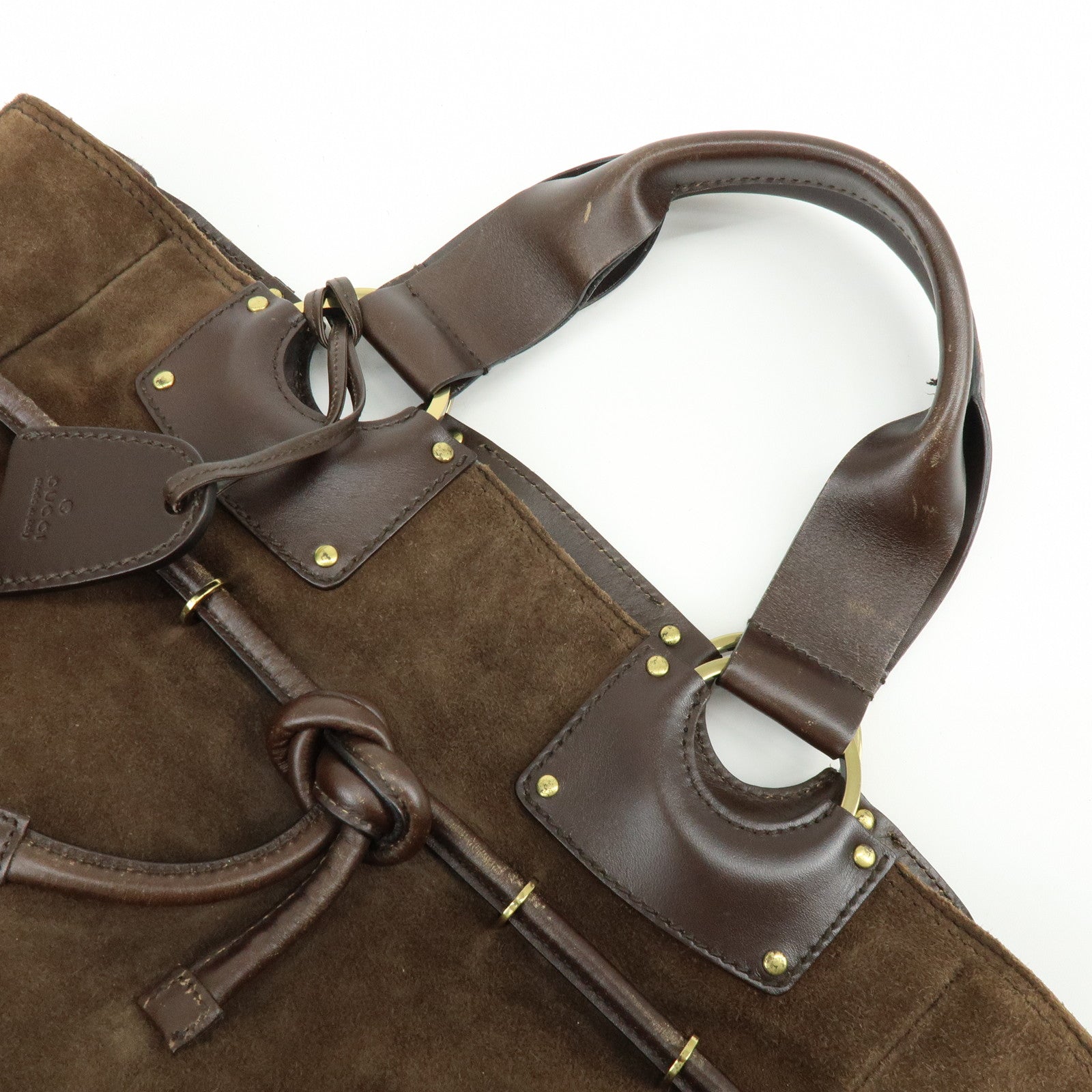 GUCCI Suede Leather Tote Bag Hand Bag Brown 95374
