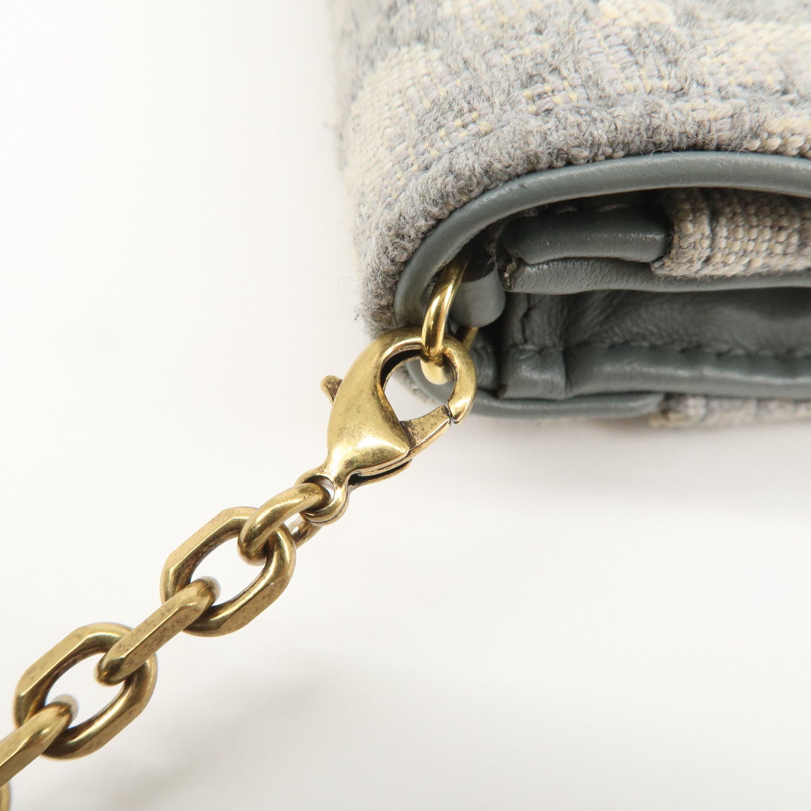 Christian Dior Oblique Jacquard Calf Leather Chain Wallet Gray WOC