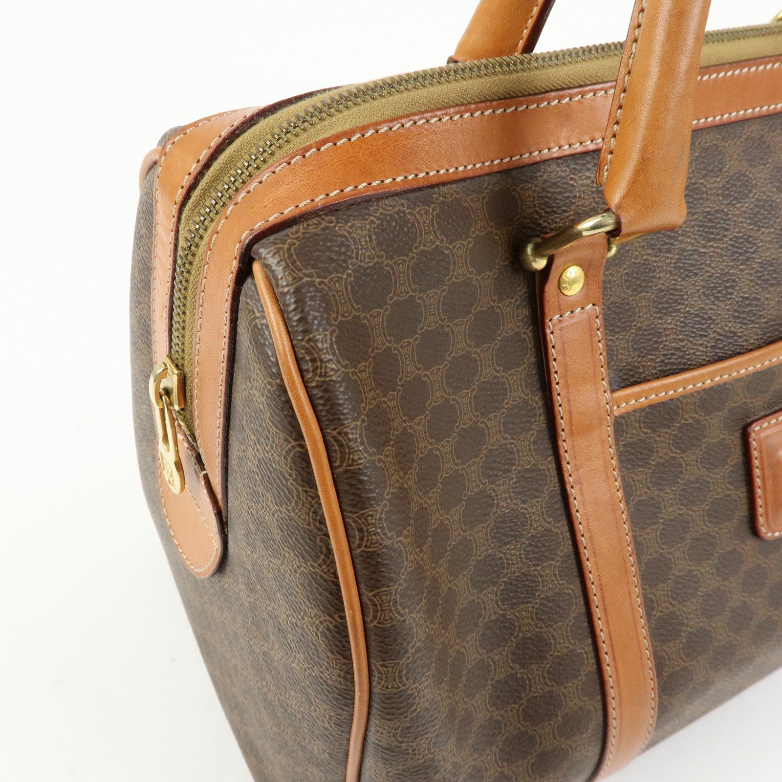 CELINE Macadam PVC Leather Boston Bag Hand Bag Brown