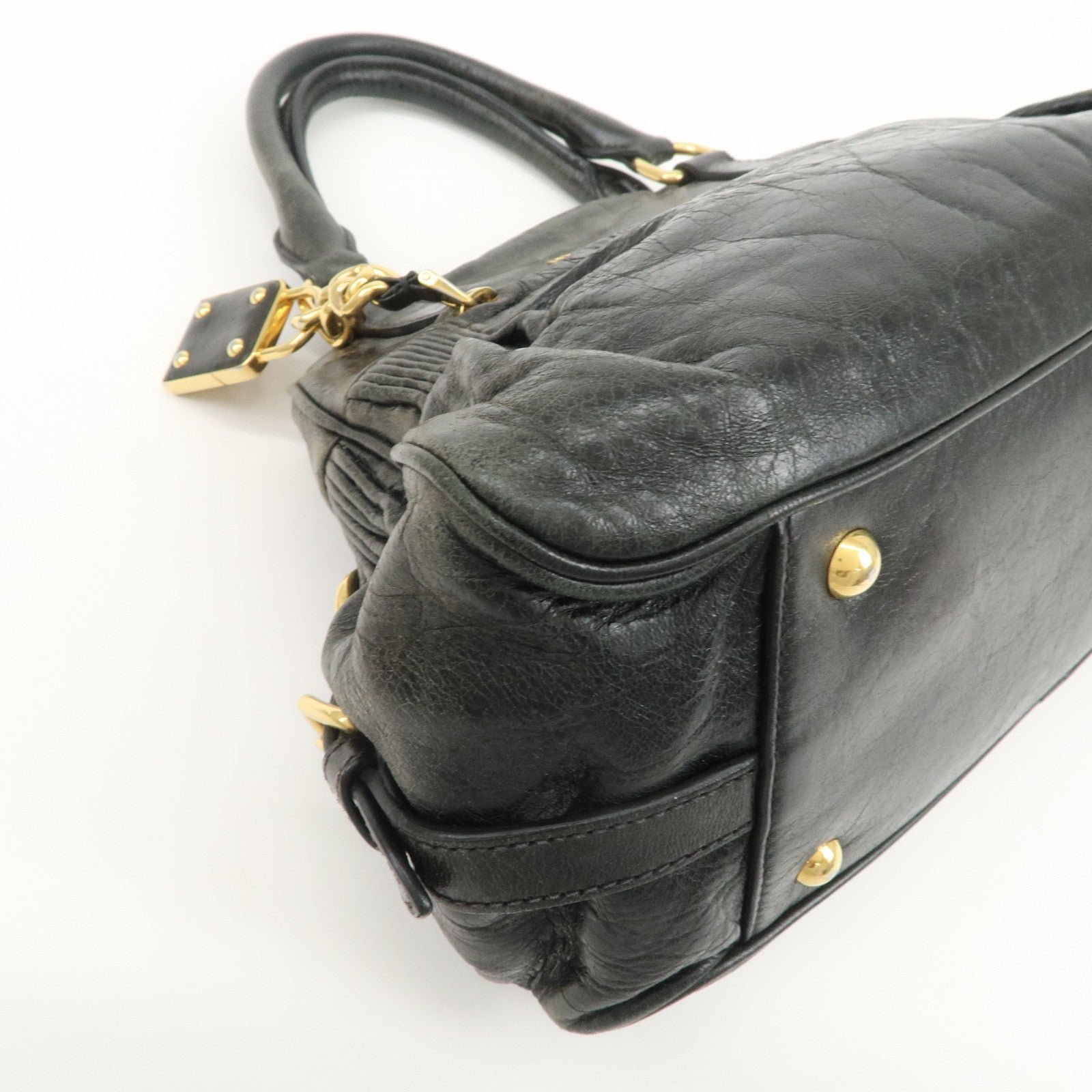 MIU MIU Logo Leather 2Way Bag Hand Bag Shoulder Bag Black