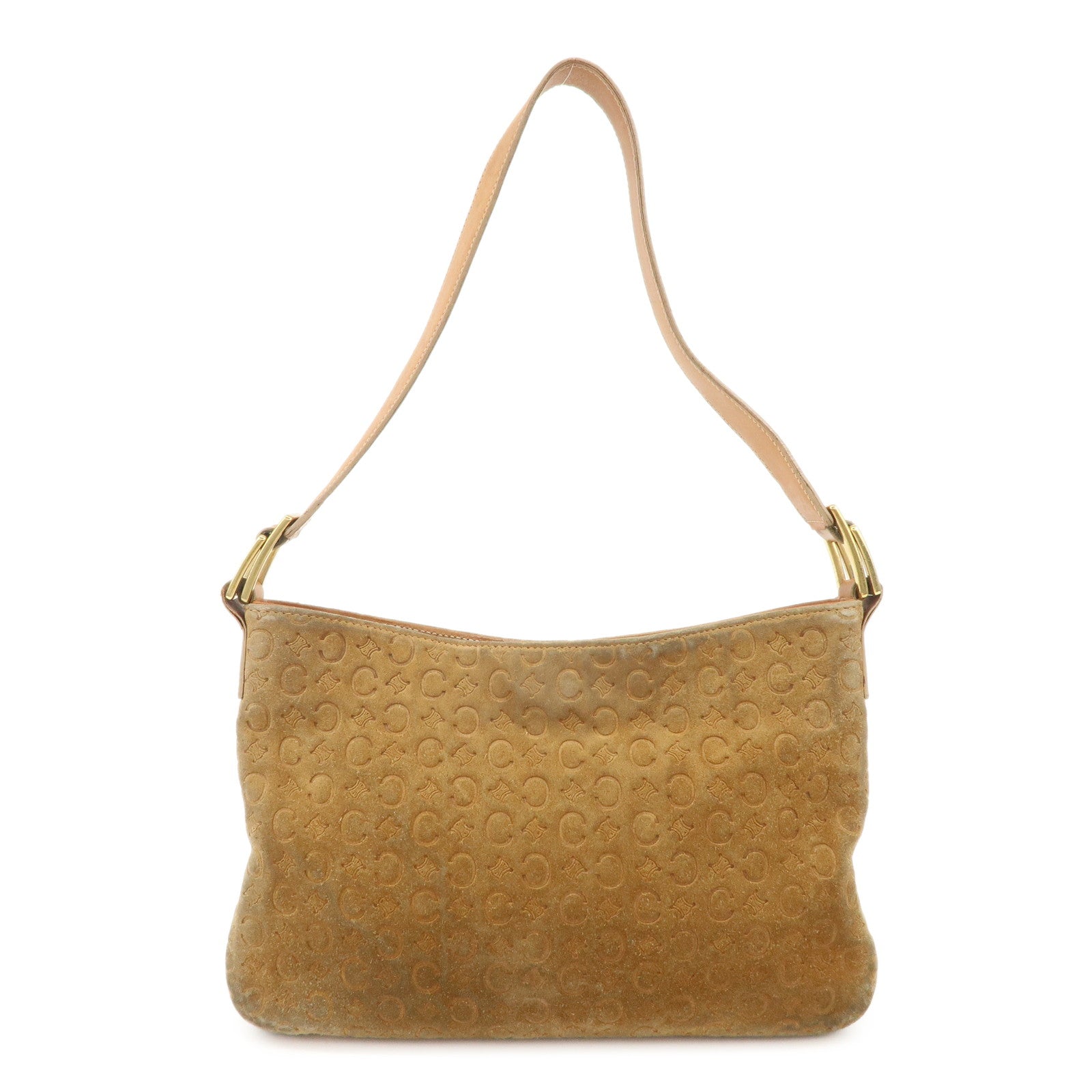 CELINE C Macadam Leather Suede Shoulder Bag Hand Bag Beige