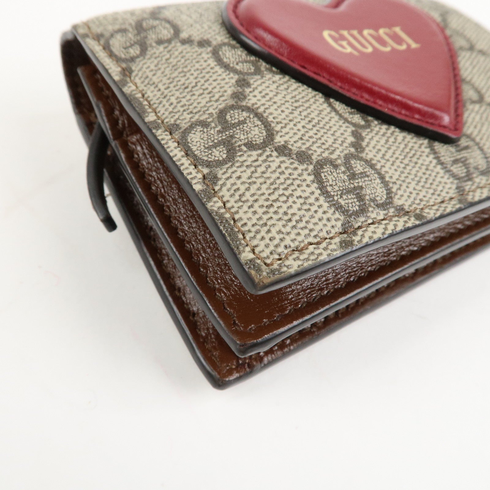 GUCCI GG Supreme Leather Heart Bi-fold Compact Wallet 648848 Used