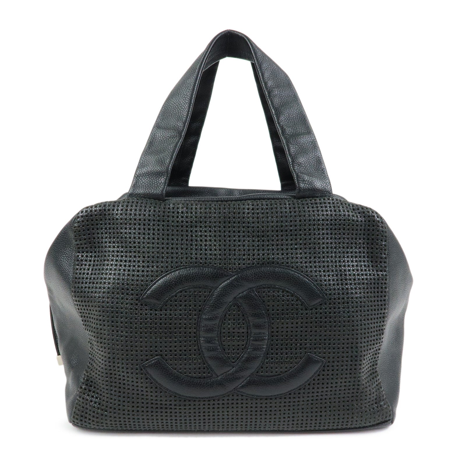 CHANEL COCO Mark Caviarskin Punching Boston Bag Hand Bag Black