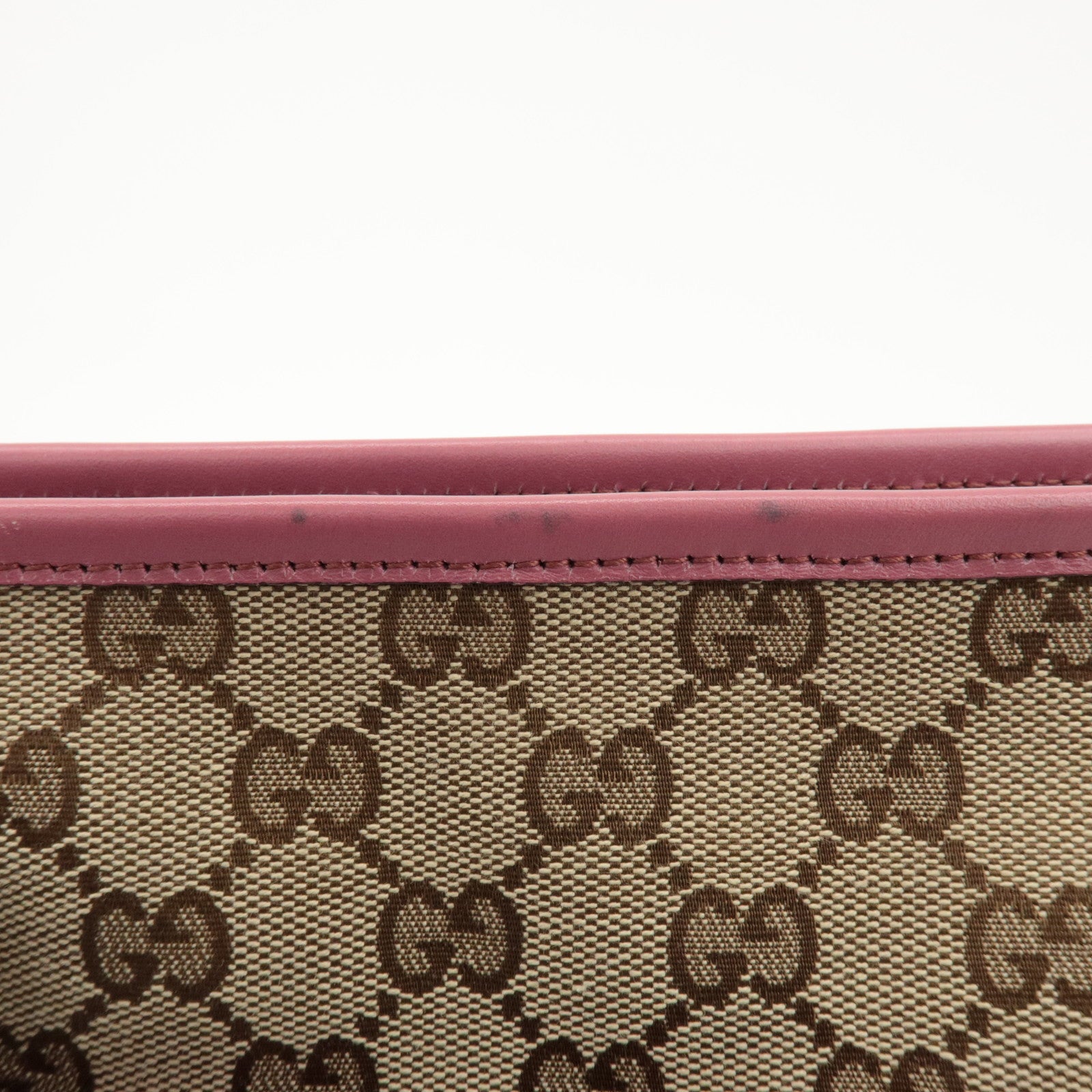 GUCCI GG Canvas Leather 2way Tote Bag Hand Bag Beige Pink 388929 Used