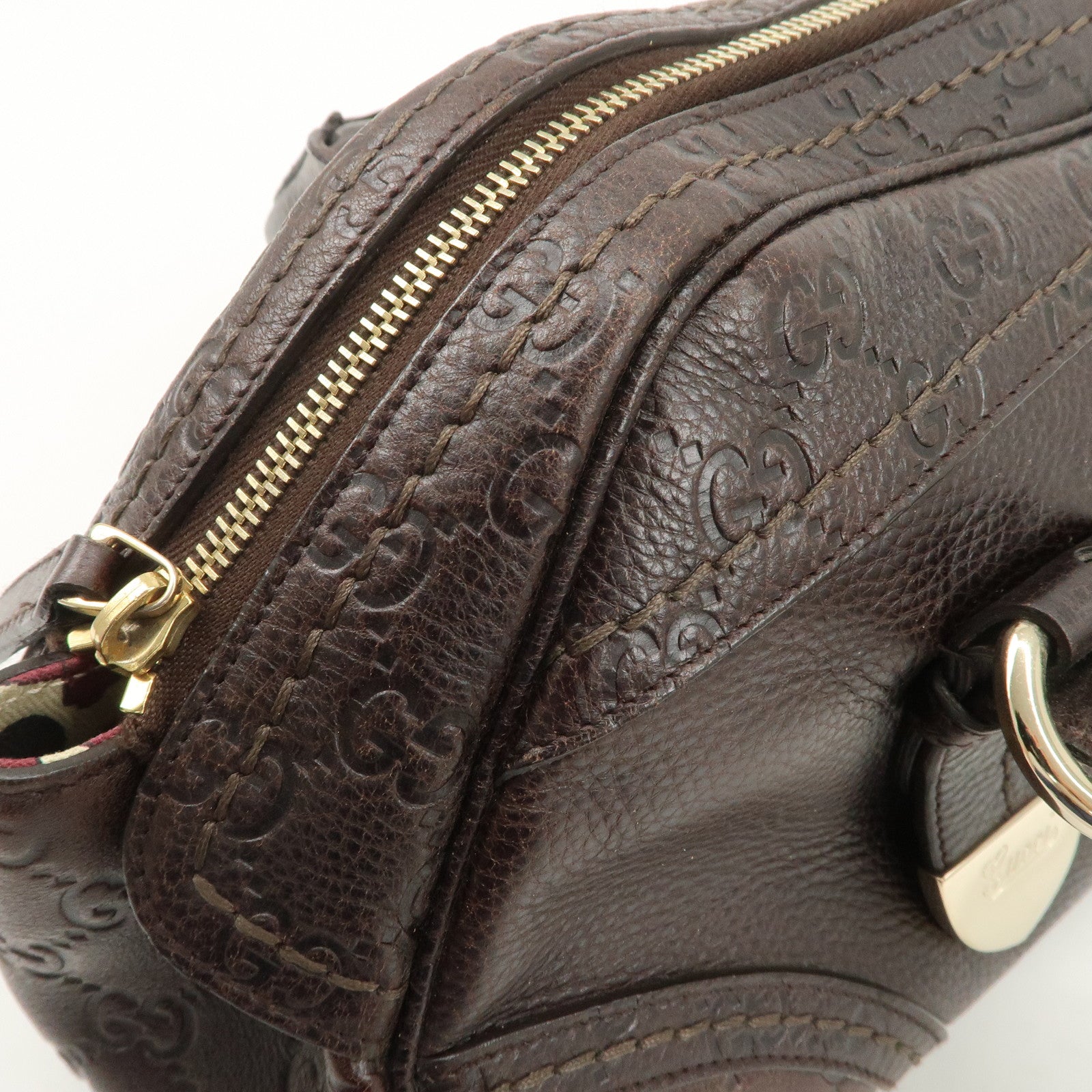 GUCCI Guccissima Leather Mini Boston Bag Hand Bag Dark Brown 181508 Used