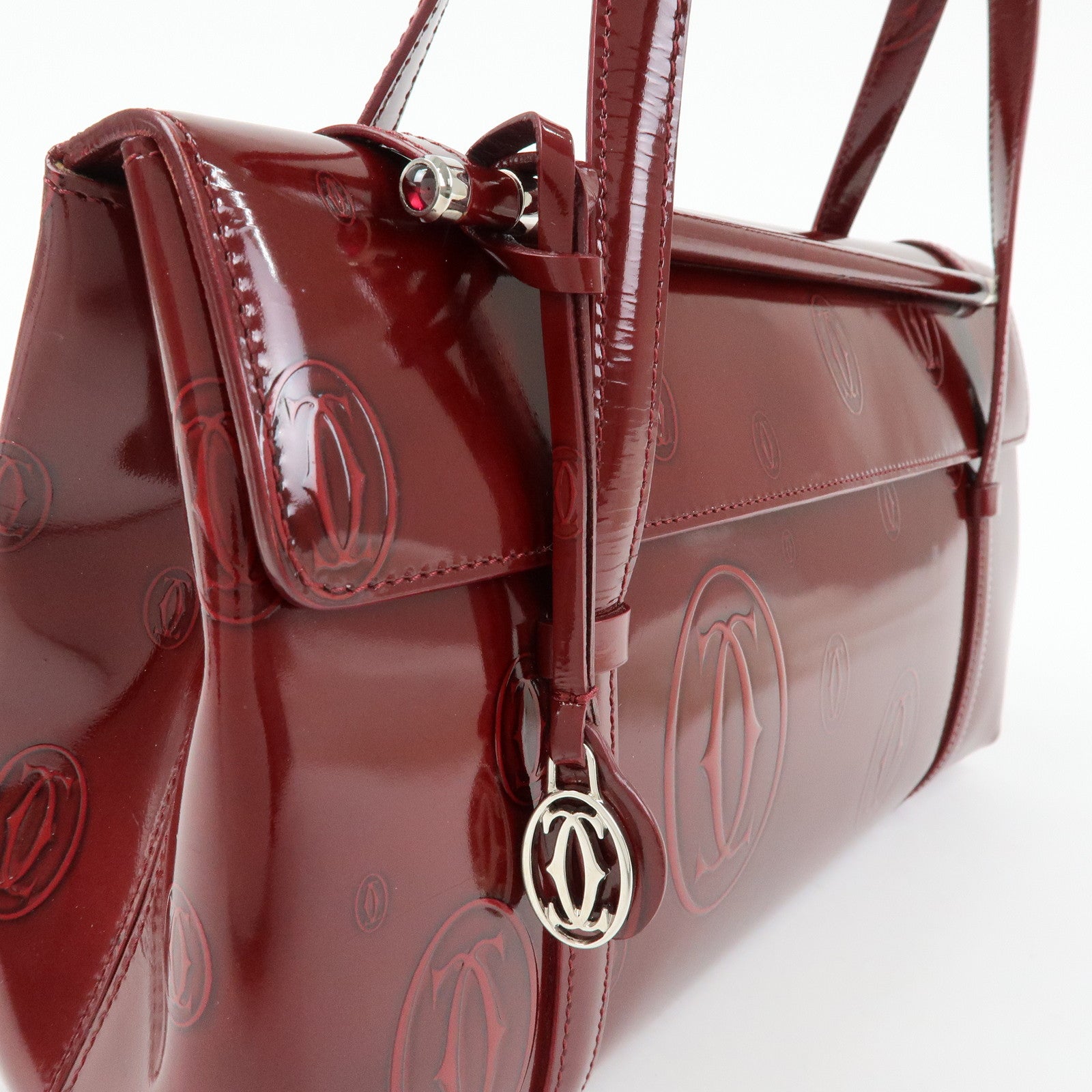 Cartier Happy Birthday Patent Leather Hand Bag Tote Bag Bordeaux
