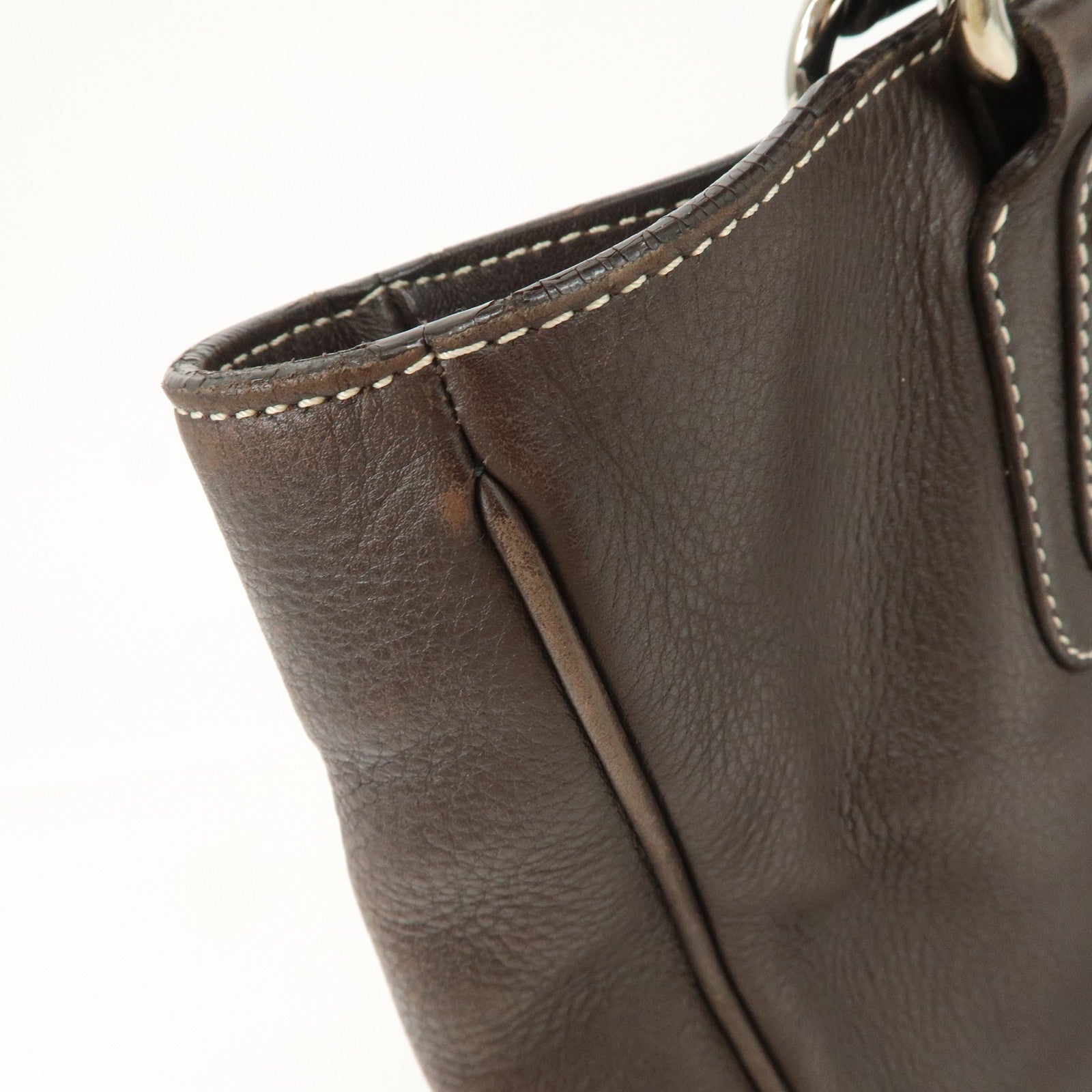 CELINE Boogie Bag Leather Large Tote Bag Hand Bag Dark Brown