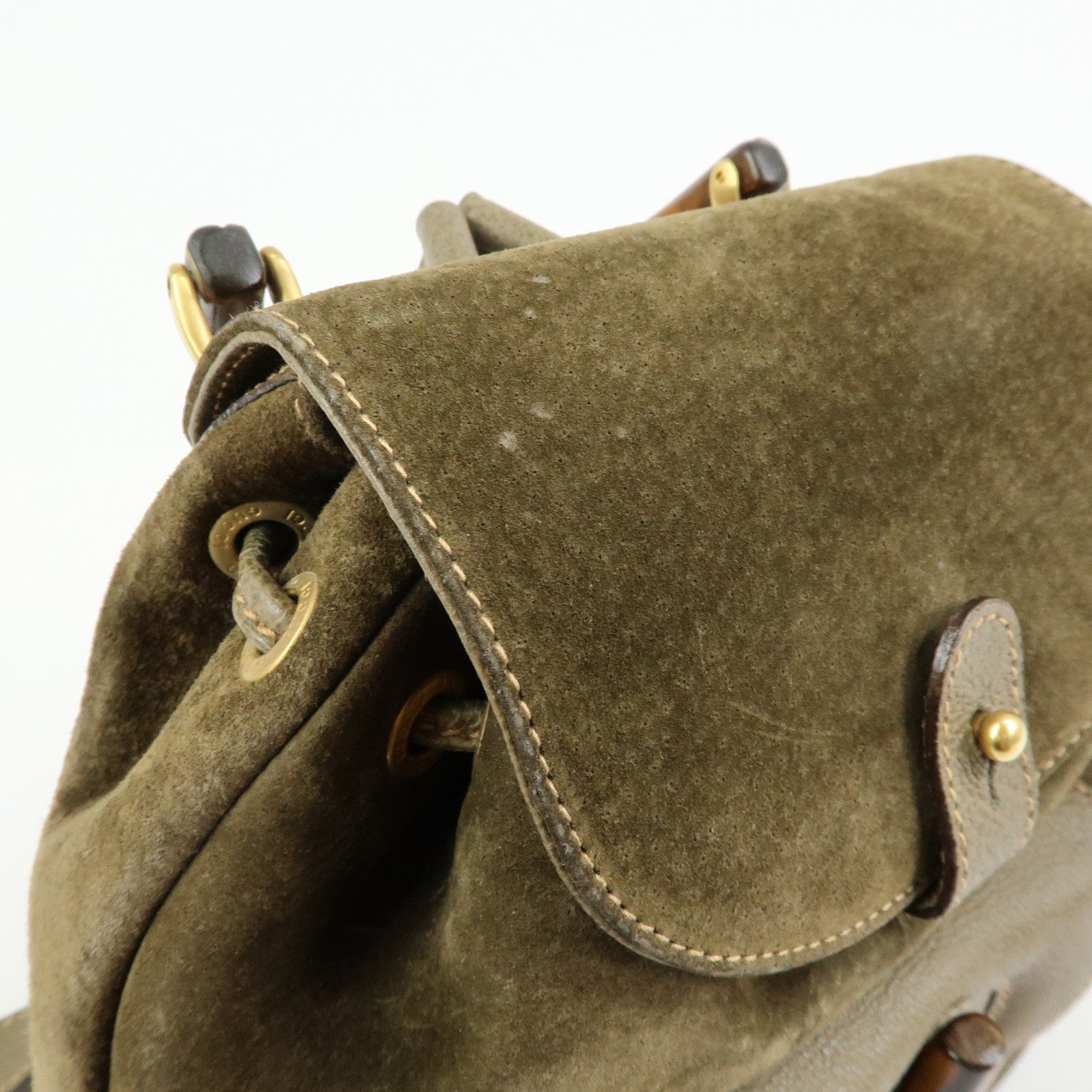 GUCCI Bamboo Suede Leather Backpack Rucksack Khaki 003・2058