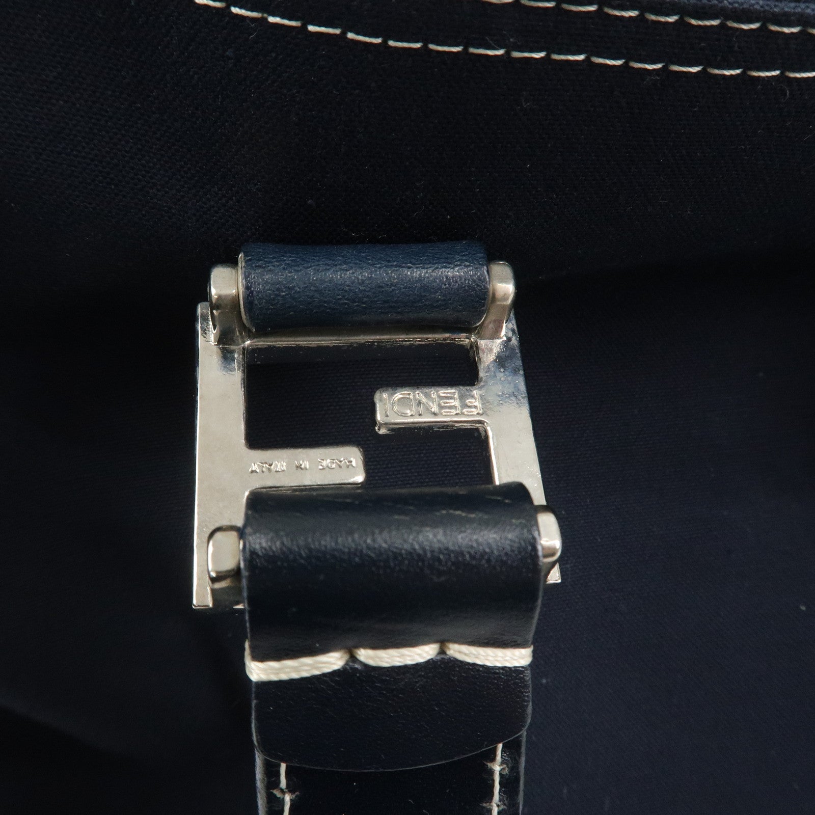FENDI Canvas Leather Hand Bag Tote Bag Navy 26693