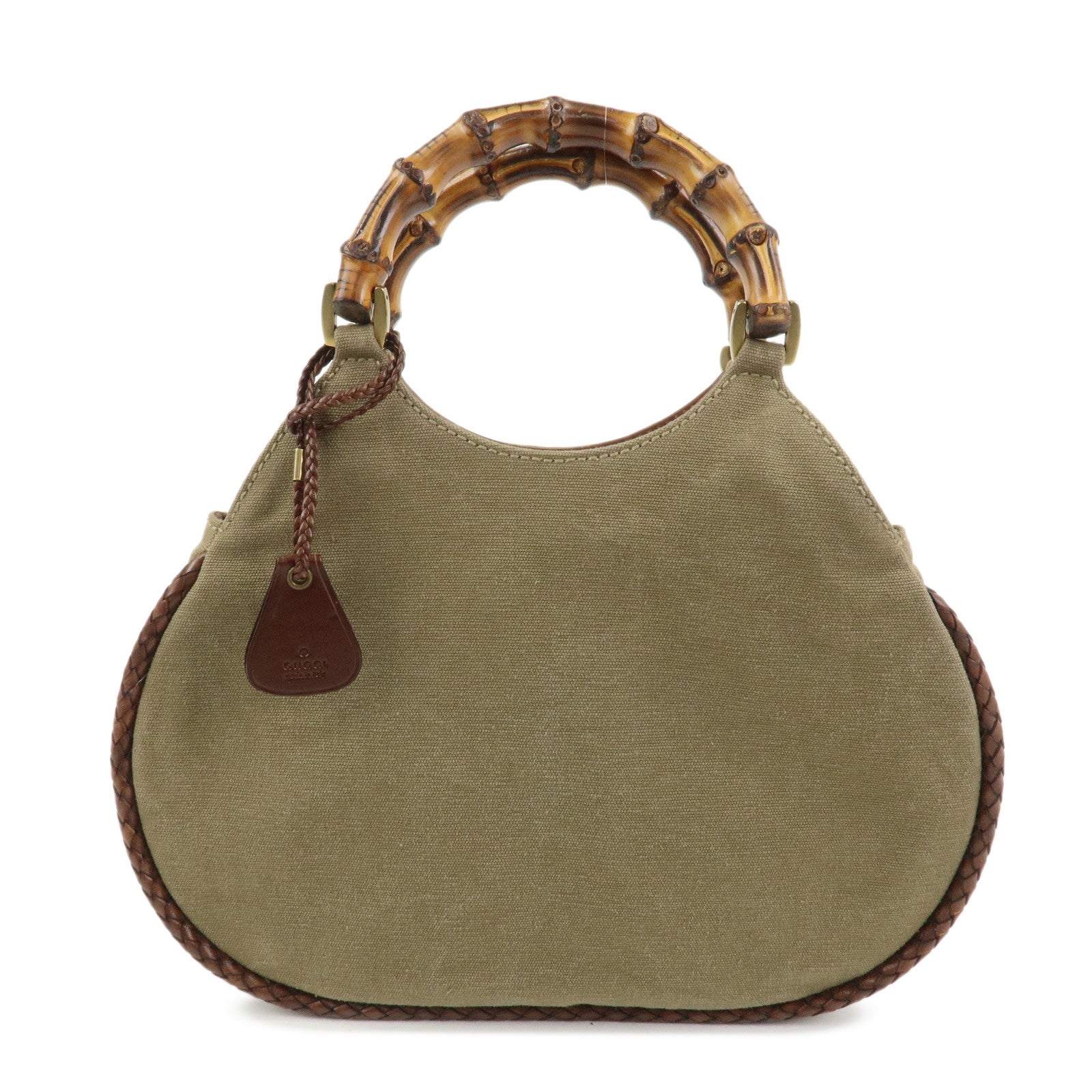 GUCCI Bamboo Canvas Leather Shoulder Bag Hand Bag Brown 109128