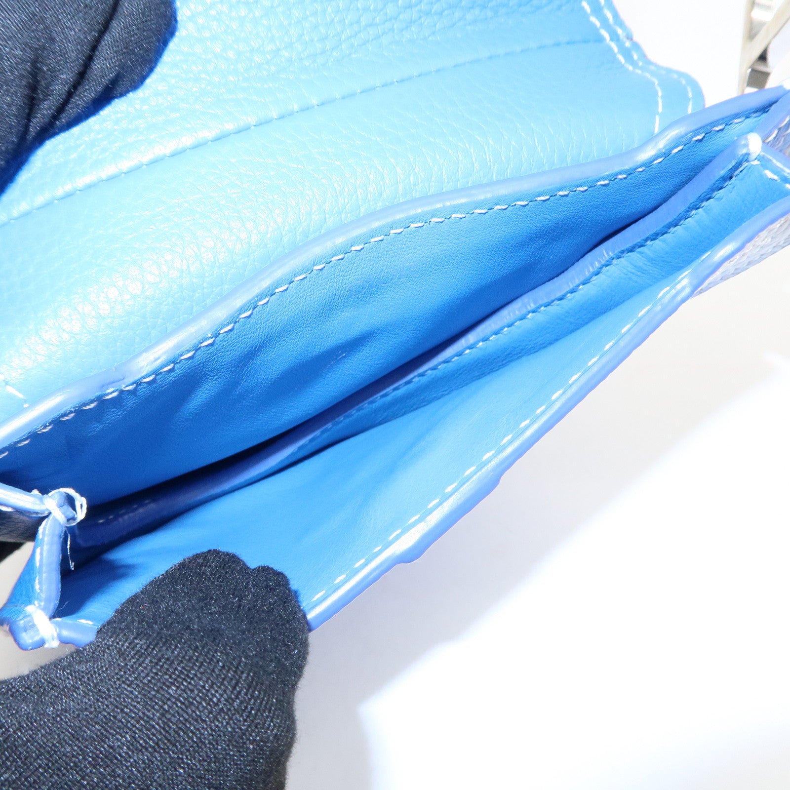 Christian Dior Leather Saddle Pouch Blue Charm 2ADKH127YMJ Used