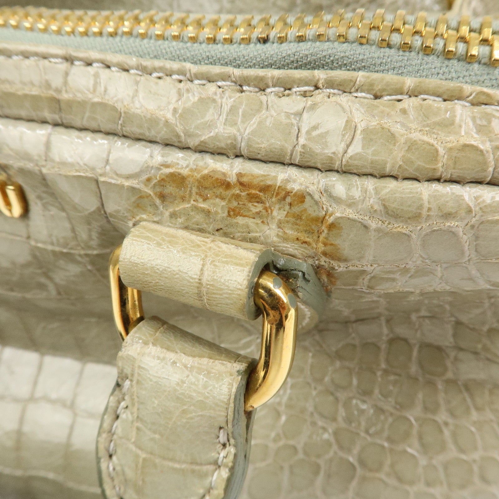 MIU MIU Logo Embossed Leather 2Way Bag Hand Bag Shoulder Bag Beige