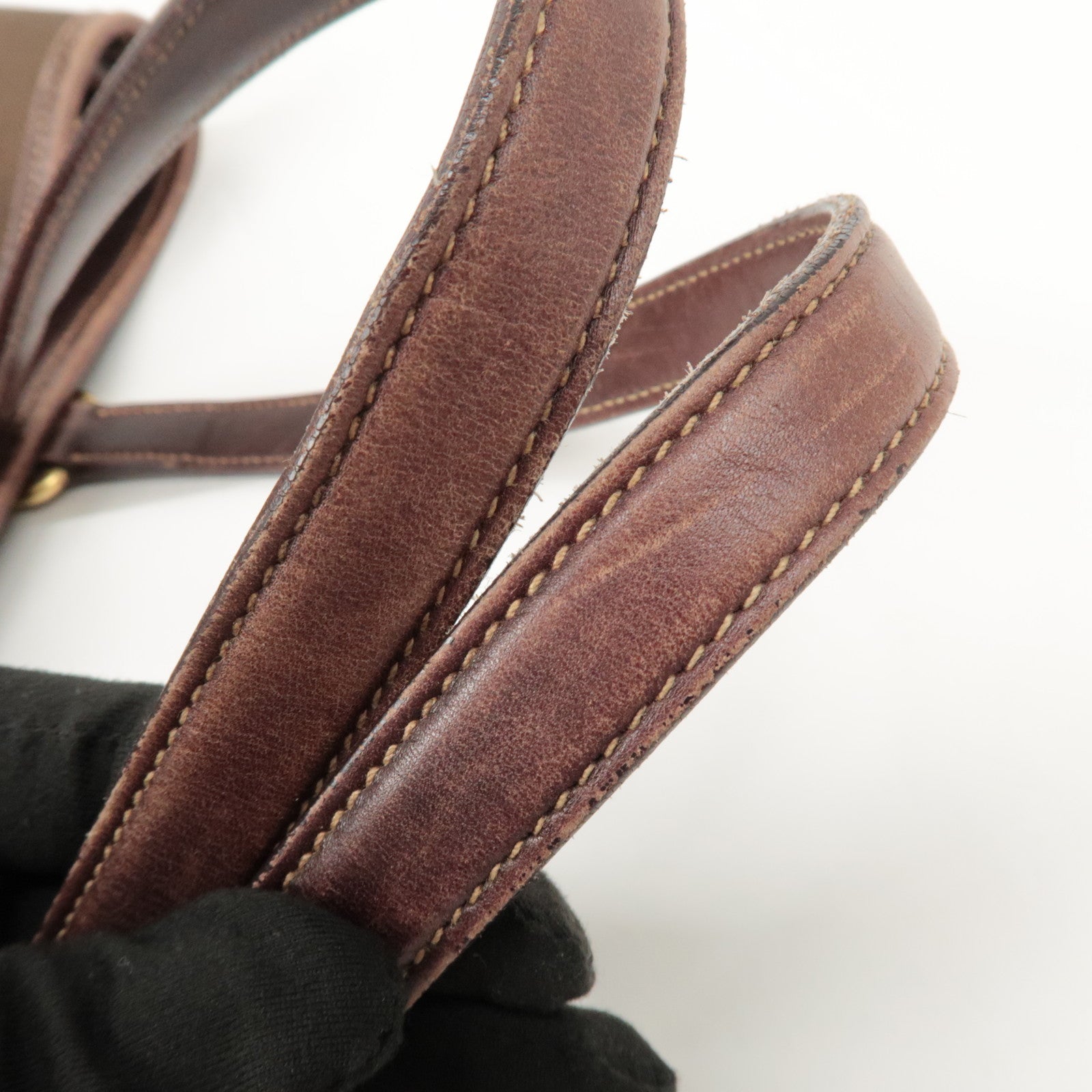 PRADA Triangle Logo Jacquard Leather 2Way Bag Tote Bag Brown Used