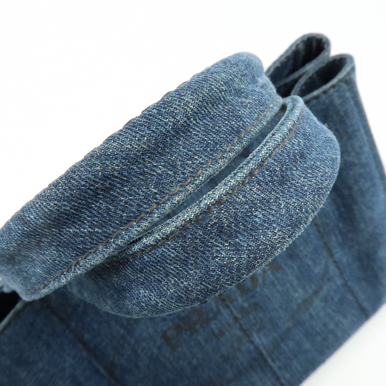 PRADA Canapa Tringle Logo Canvas Denim Tote Hand Bag Blue B1877B
