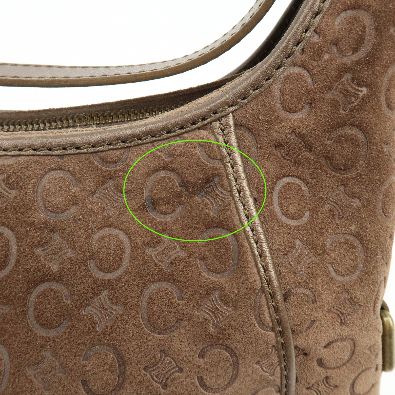 CELINE C Macadam Suede Leather Shoulder Bag Hand Bag Brown