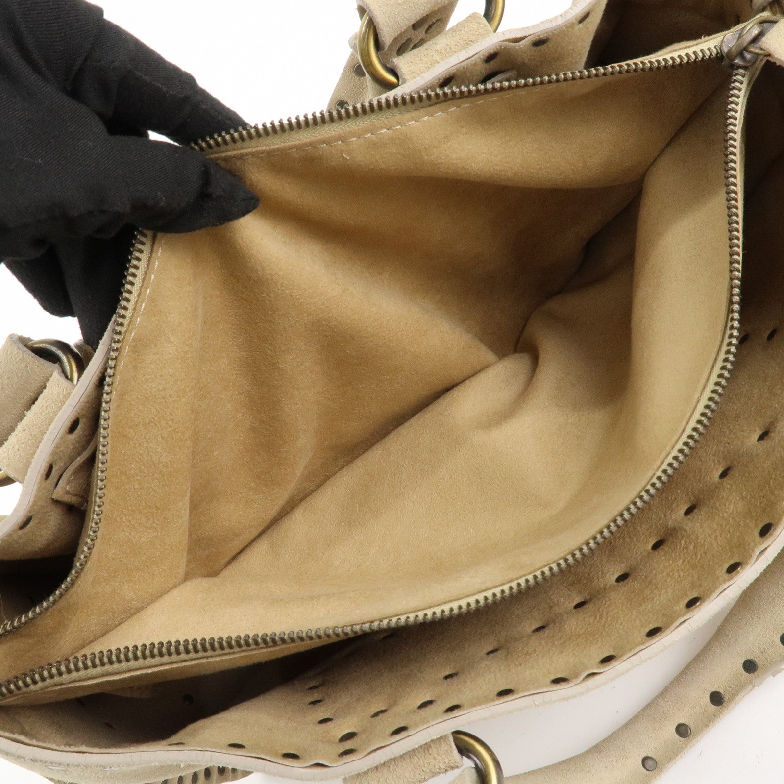 CELINE Suede Boogie Bag Hand Bag Tote Bag Ivory CE00/38 Used