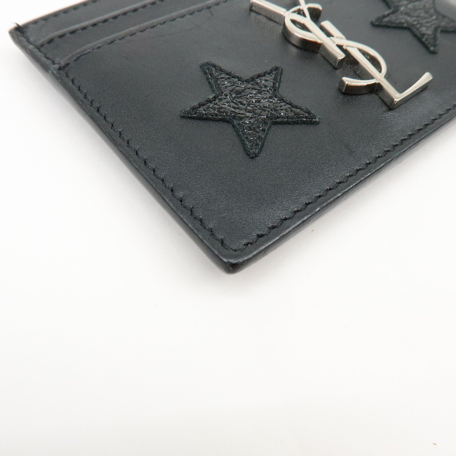 SAINT LAURENT PARIS Cassandra Leather Card Case Star Black 447876